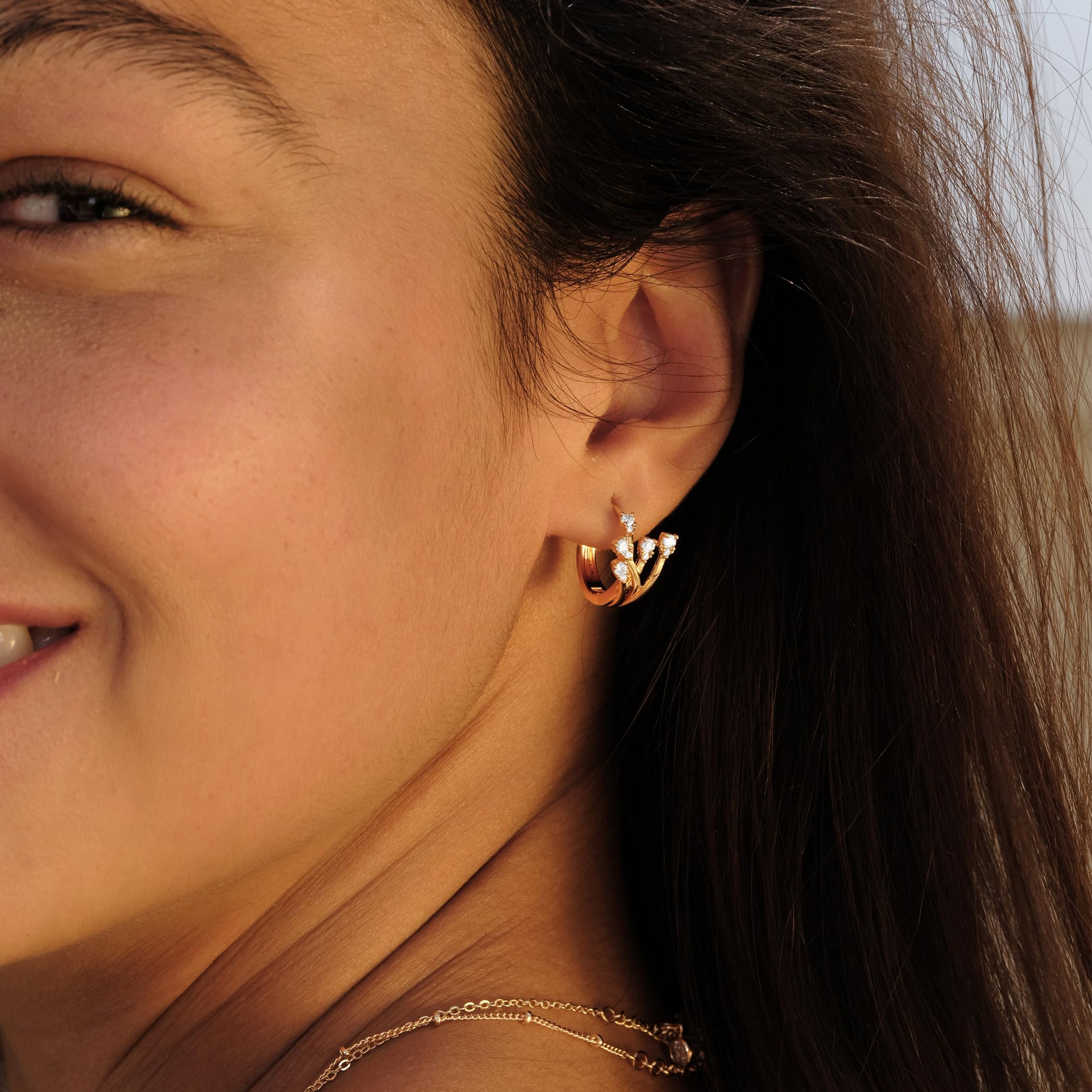 VACRONA Cubic Zirconia Huggie Earrings 14k Gold Plated - Tiny Small Hoop Earrings for Women, Lightweight Simple Minimalist Hoops, Perfect Gift for Her - Ideal for Everyday Wear, Work, Date Night & Special Occasions