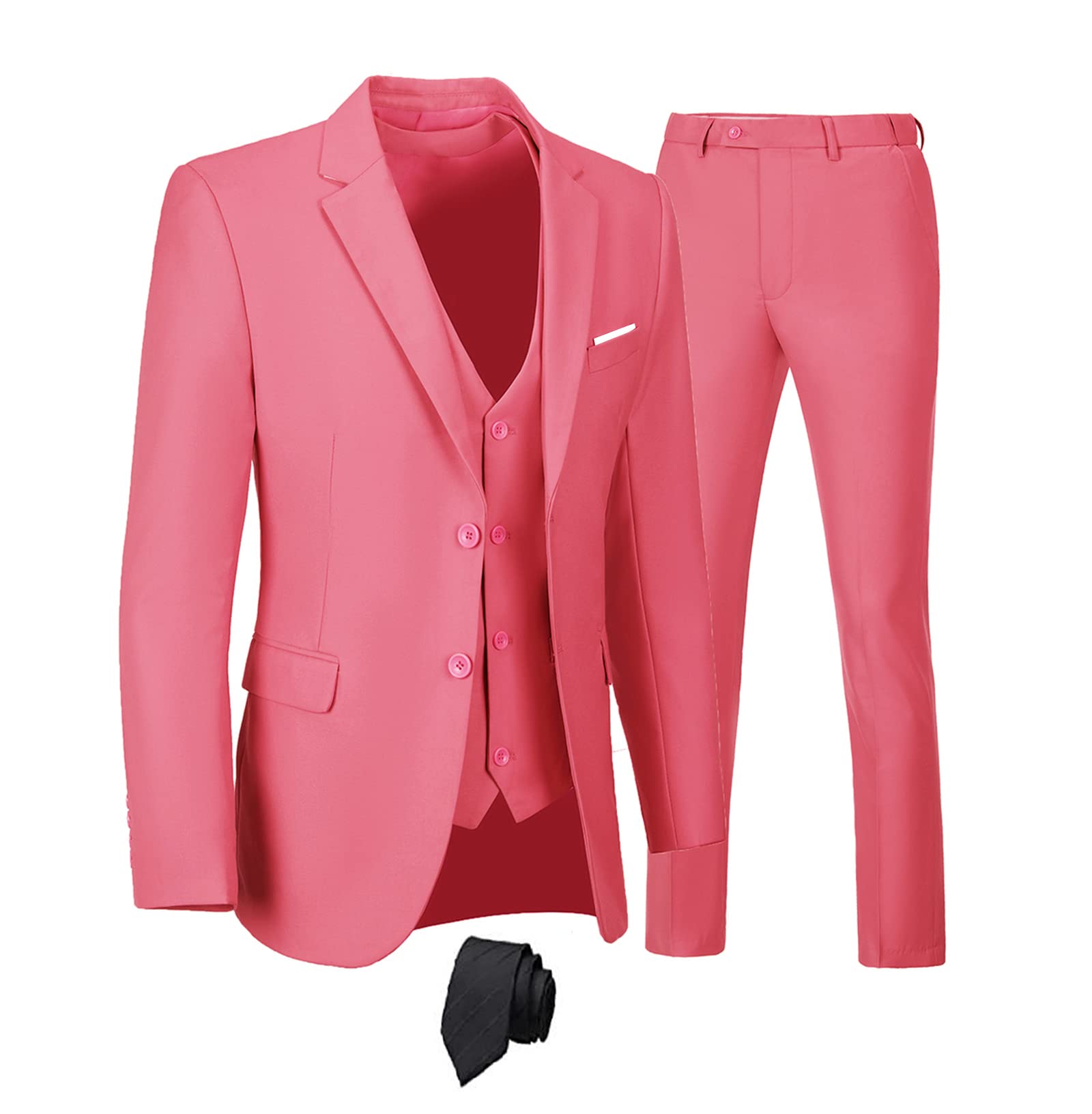Furuyal Men's 3 Piece Slim Fit Suit Set - Two Button Wedding & Business Tuxedo with Blazer, Vest, Pants & Tie | Formal Occasions, Office Wear, Special Events