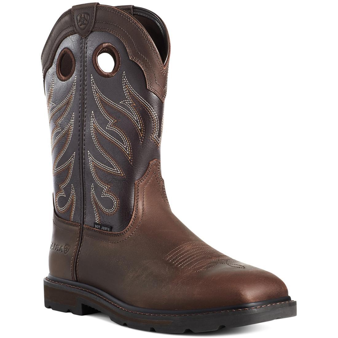 Steel Toe Work Boots for Men - Wide Square Toe Safety Shoes, Brown - Durable Construction Work Boots for Warehouse, Construction & Outdoor Jobs