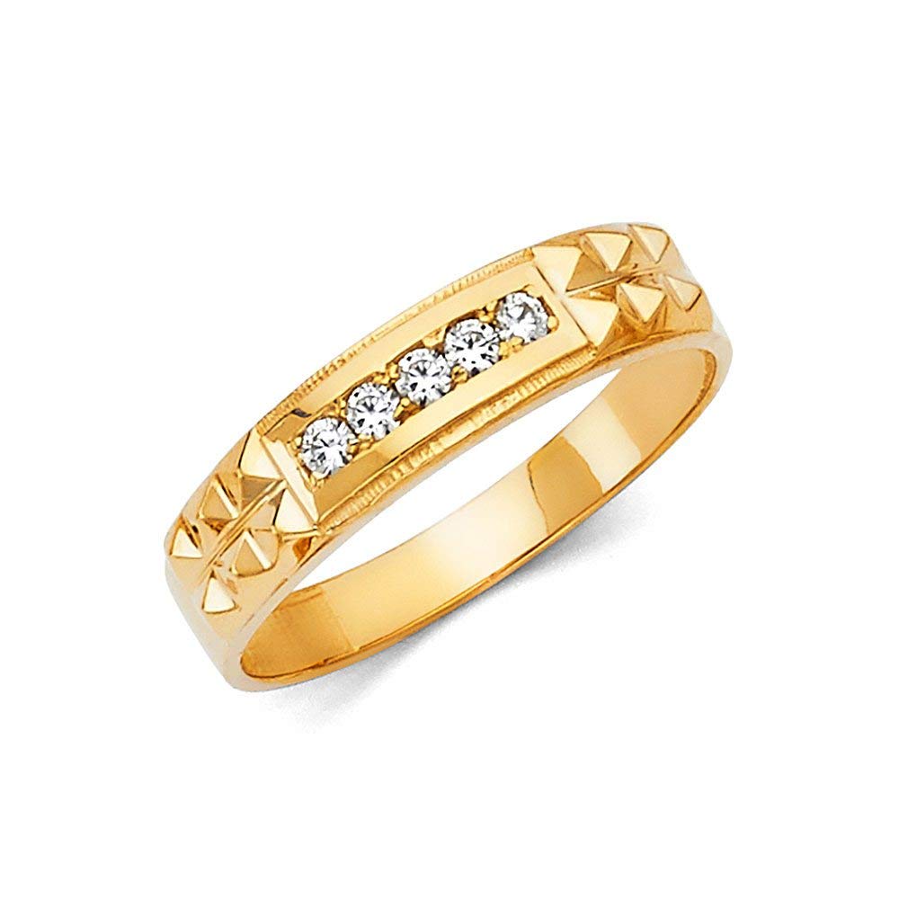14K Yellow Gold CZ Cubic Zirconia Simulated Diamond Men's Wedding Band Ring - Size 10 - Durable & Hypoallergenic Jewelry Gift for Husband, Groom & Anniversary - Perfect for Weddings, Engagements & Special Occasions
