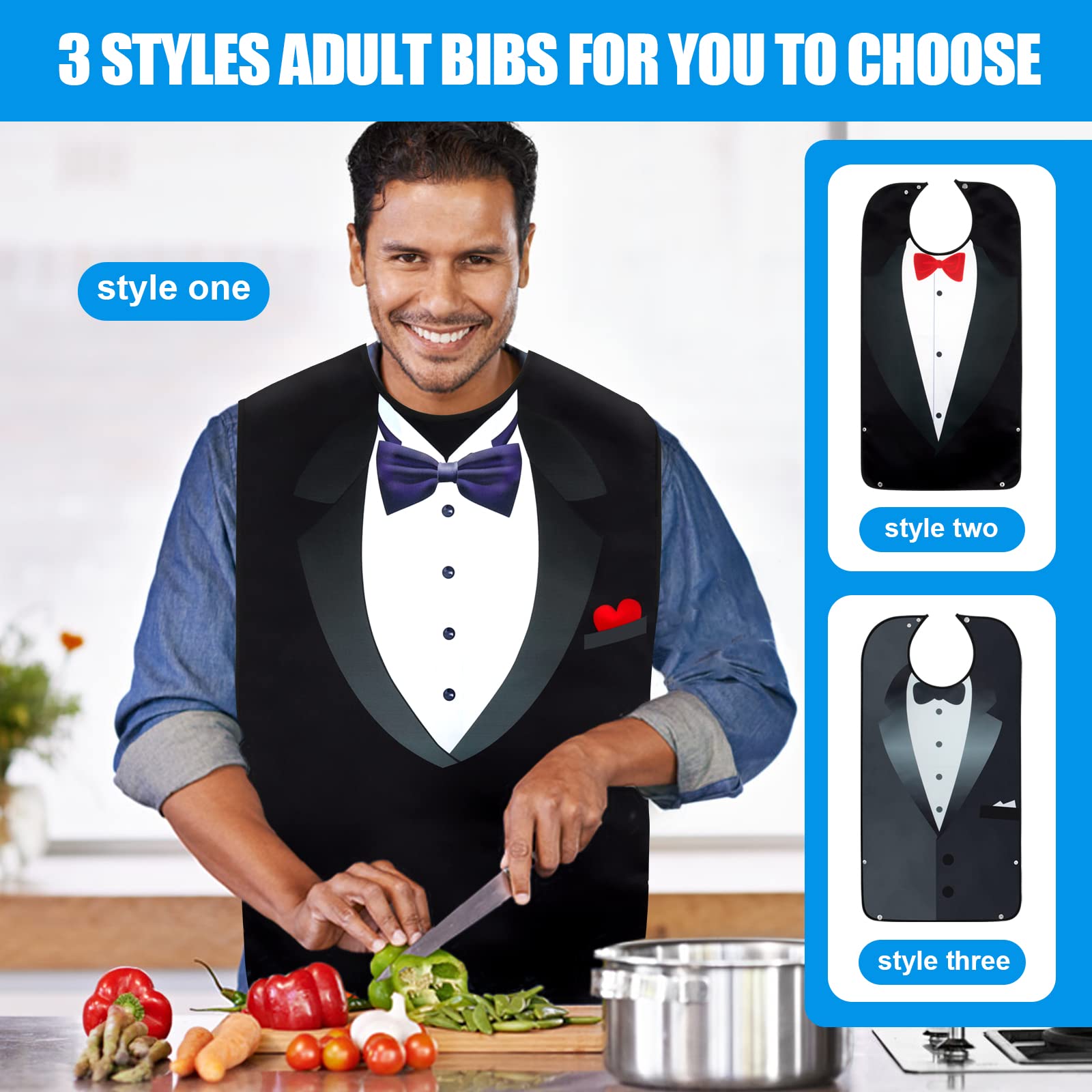 **Washable & Reusable Adult Bibs for Men - 3 Pack with Crumb Catcher - Durable Eating Bibs for Elderly, Disabled & Mealtime Protection (Perfect for Dining, Nursing Homes & Daily Use)**