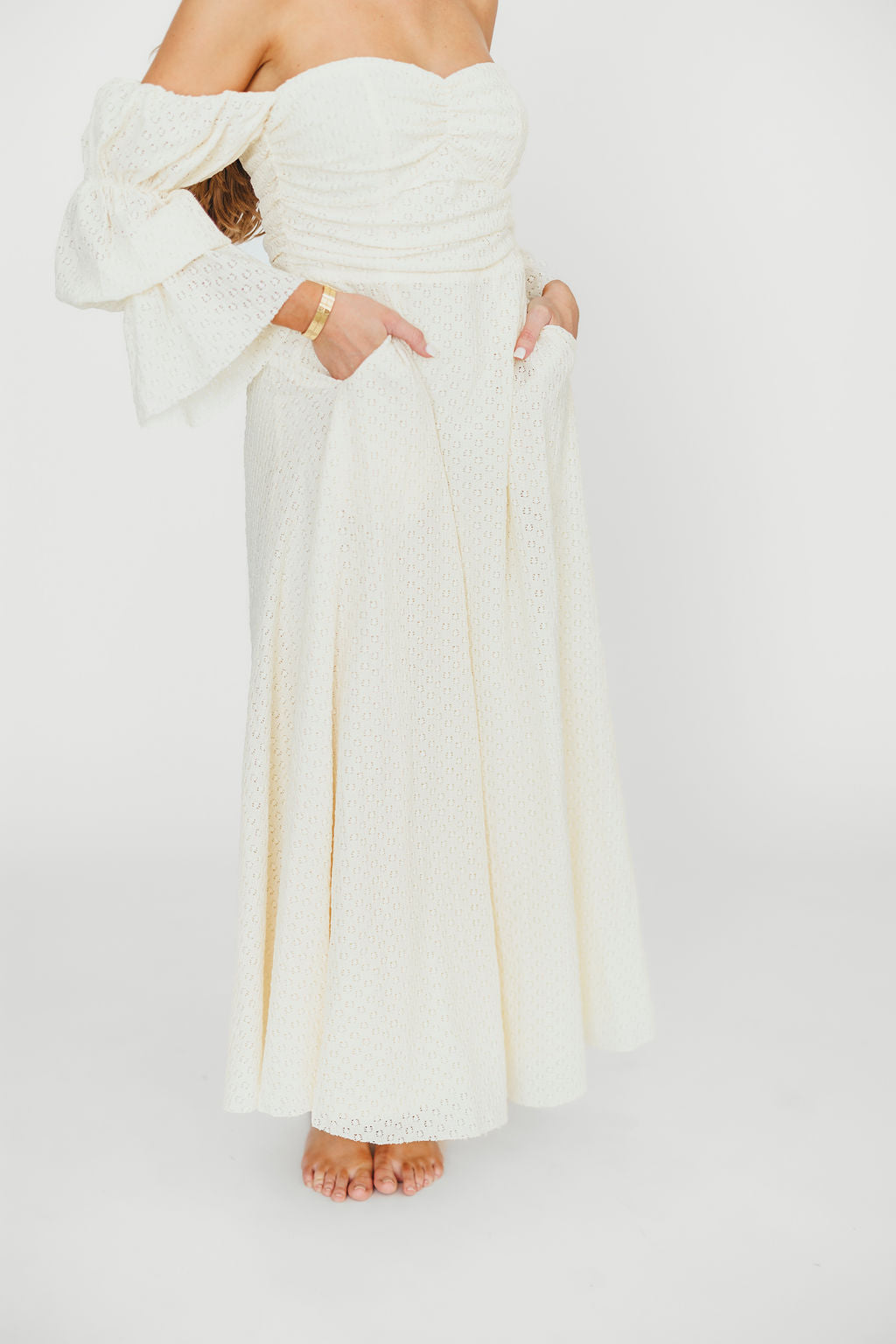 Corrine Tiered Sleeve Maxi Dress with Pockets in Butter Yellow - Bump Friendly Maternity Dress for Women | Perfect for Baby Showers, Beach Vacations & Summer Weddings