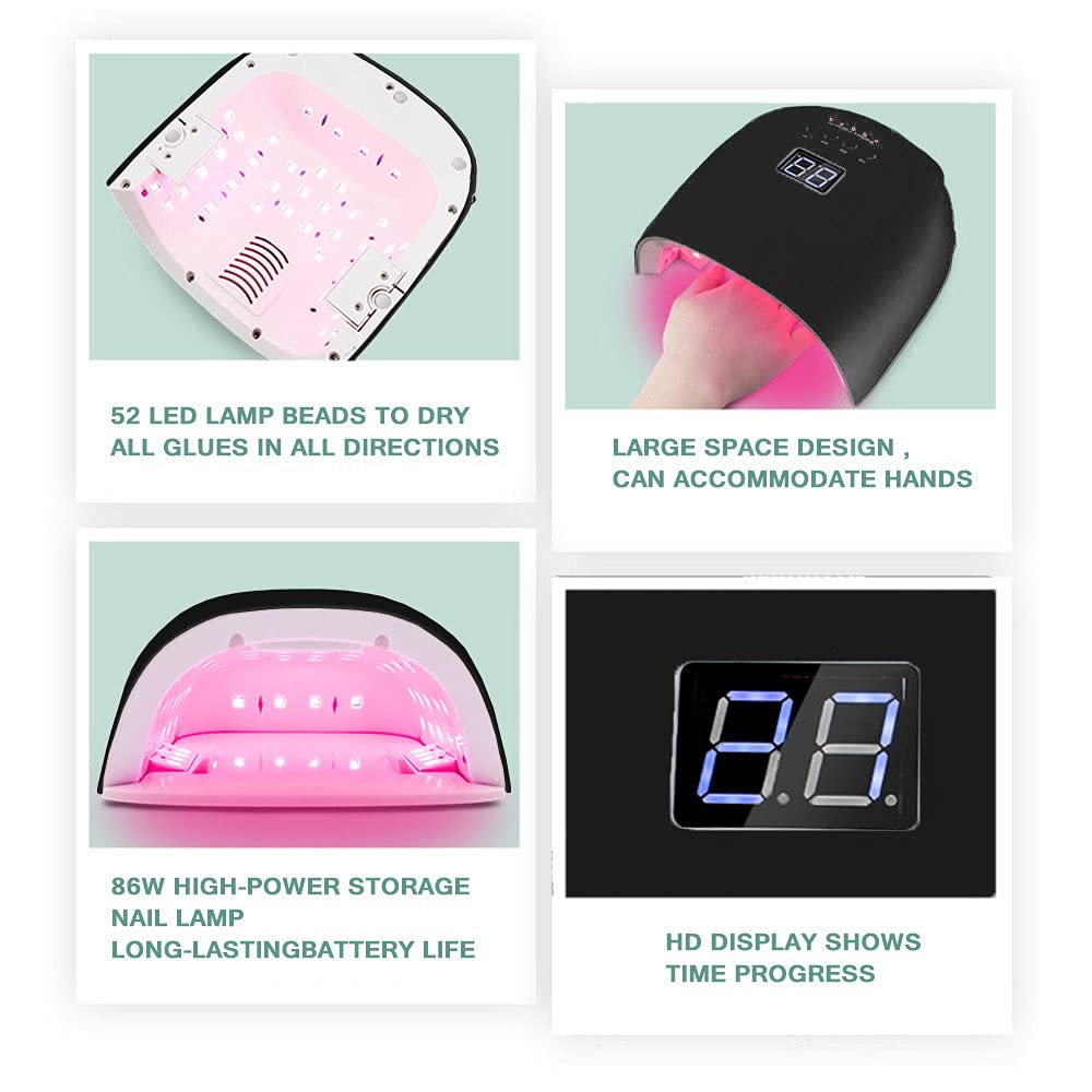Professional 86W LED Gel Nail Lamp - Rechargeable Cordless UV Nail Dryer with 18000mAh Battery, Wireless Fast Curing for Gel Polish - Perfect for Home Manicures & Salon Nail Art
