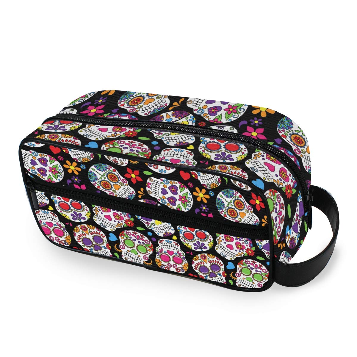 Portable Travel Toiletries Bag - Waterproof Cosmetic Makeup Organizer with Sugar Skull Design for Women & Adults | Perfect for Vacation, Gym, Camping & Daily Use