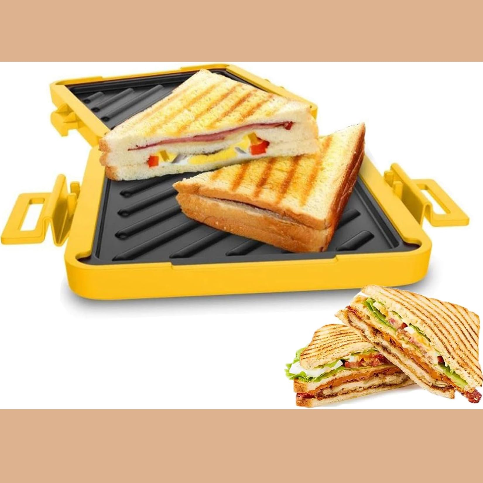 Microwave Toastie Sandwich Maker - Fast & Easy Grilled Cheese, Panini & Sandwich Press Toaster for Quick Meals - Perfect for Office Lunches, Dorm Snacks & Family Breakfasts (Brown)
