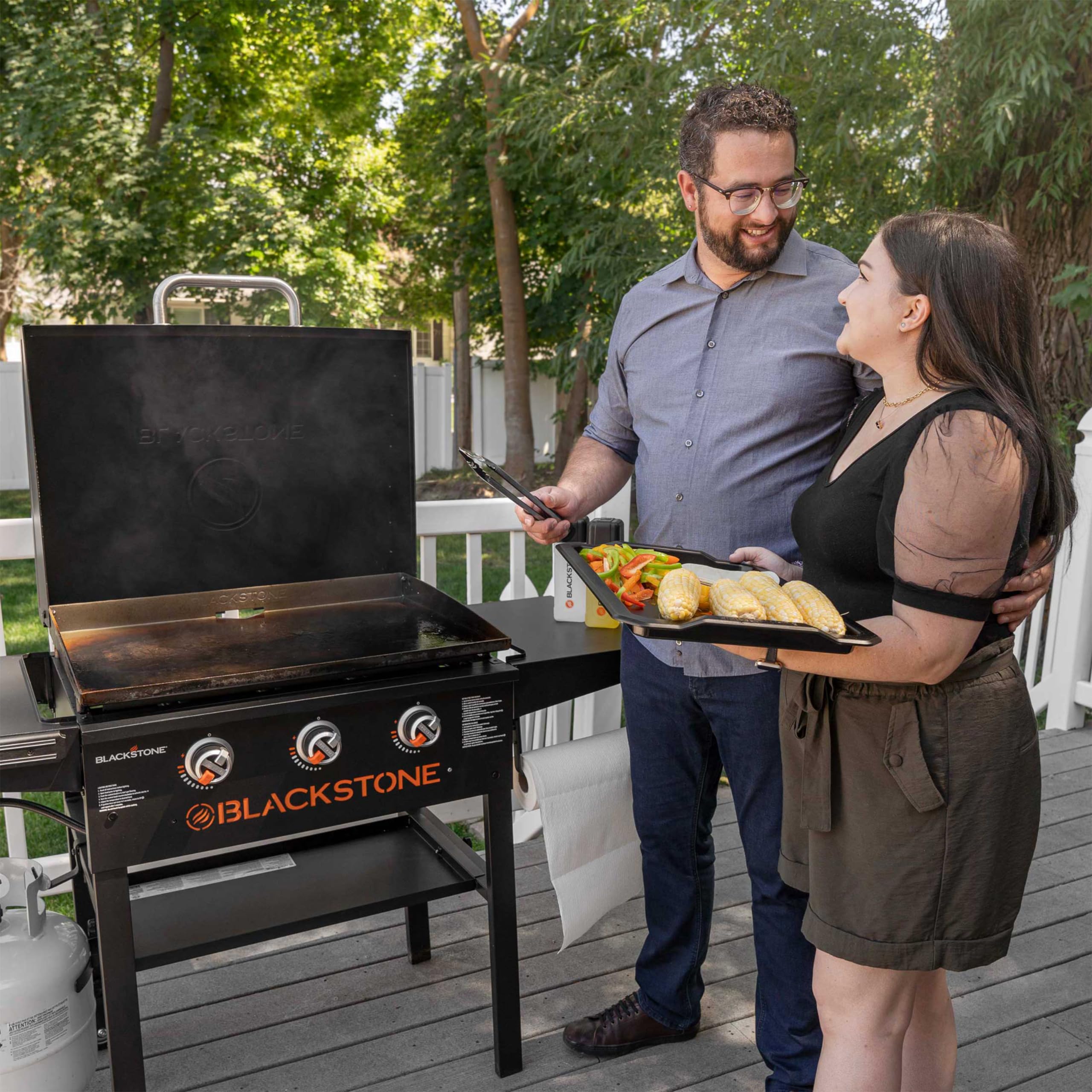 28 Inch Blackstone Griddle 2080 - 3-Burner XL Flat Top Grill with Hood & Side Shelves | Outdoor Cooking for Camping, Tailgating & Backyard BBQs