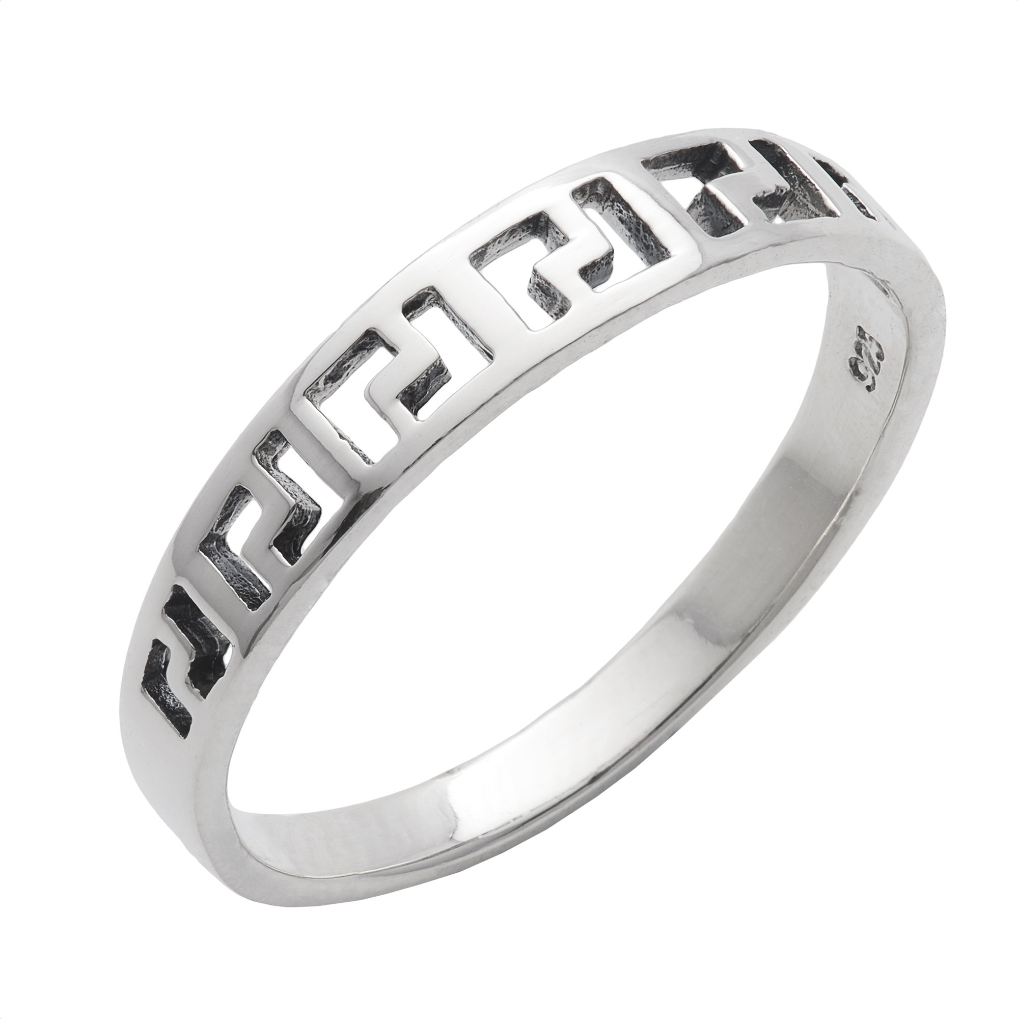 925 Sterling Silver Greek Key Open Band Ring for Women - Elegant Thin Stackable Promise Ring - Classic Minimalist Jewelry Gift for Her - Perfect for Weddings, Anniversaries & Everyday Wear