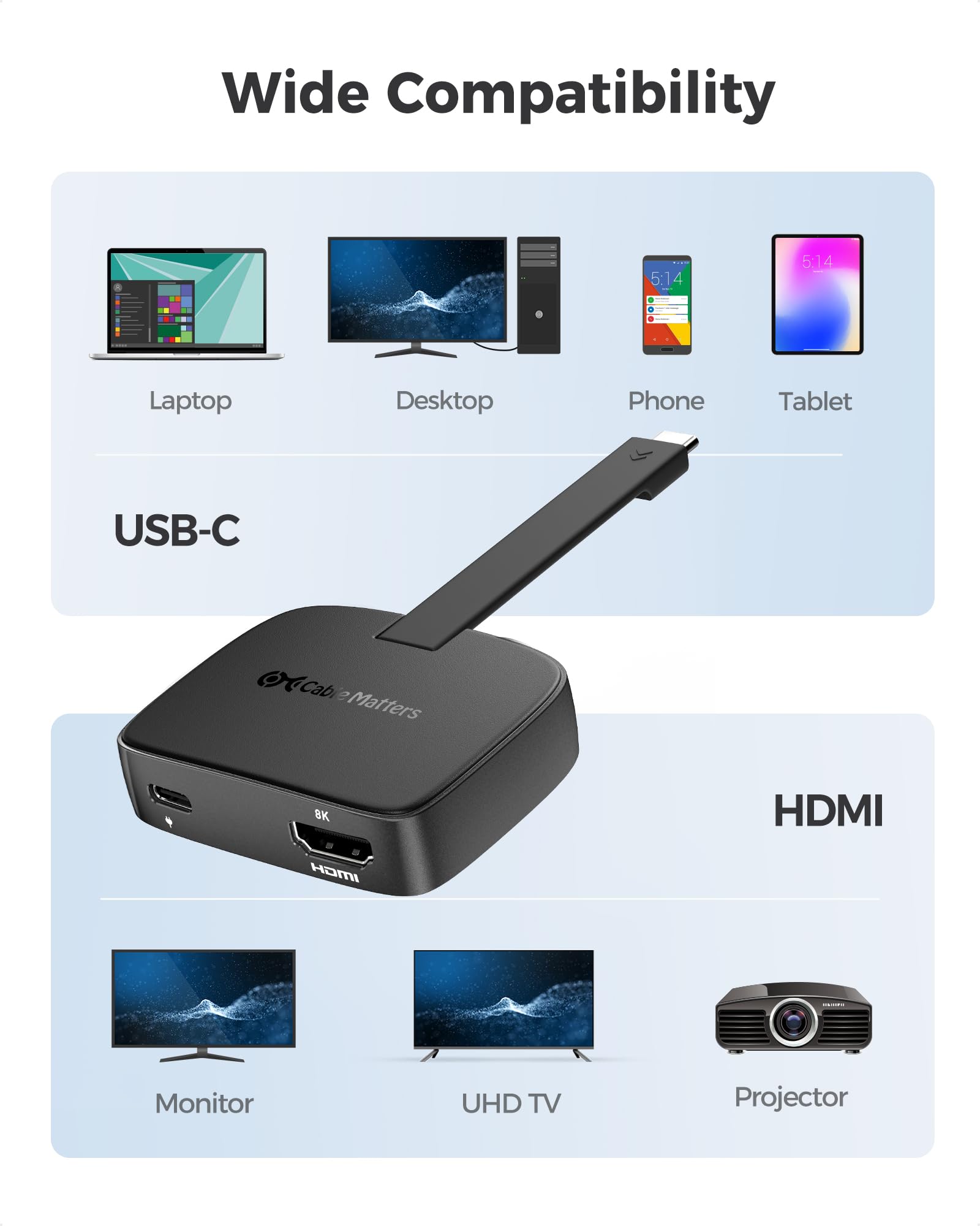 Cable Matters USB C to HDMI 2.1 Adapter 48Gbps - Thunderbolt 4 & iPhone 15 Pro Max Compatible - 4K 120Hz/8K 60Hz HDR - 100W PD Charging - Perfect for MacBook, Gaming & Home Theater Setup