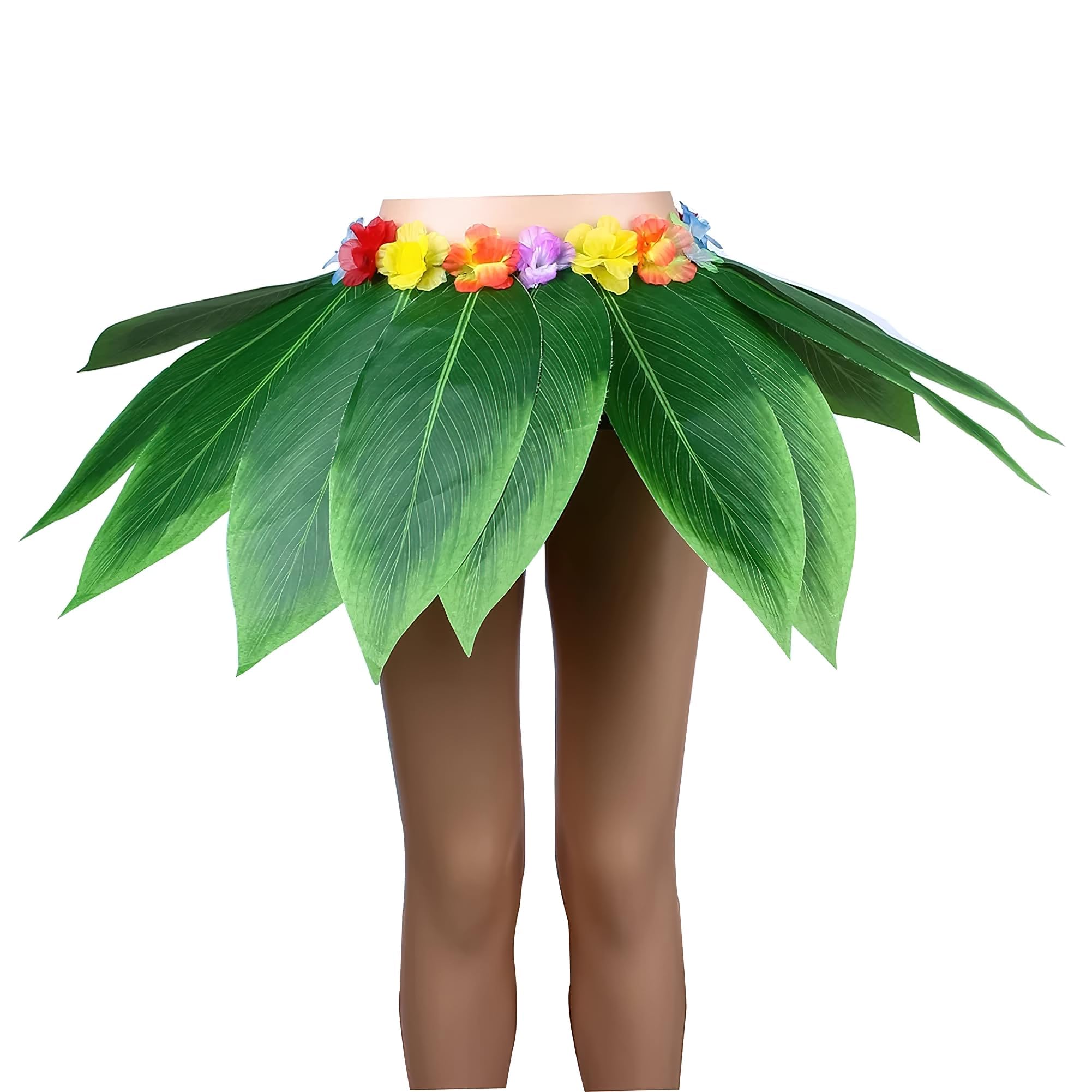 Hawaiian Green Leaf Hula Skirt - 15 Simulated Grass Leaves for Luau Party, Beach Vacation & Summer Decorations | Perfect for Hawaiian Theme Parties, Tropical Costumes & Dance Performances