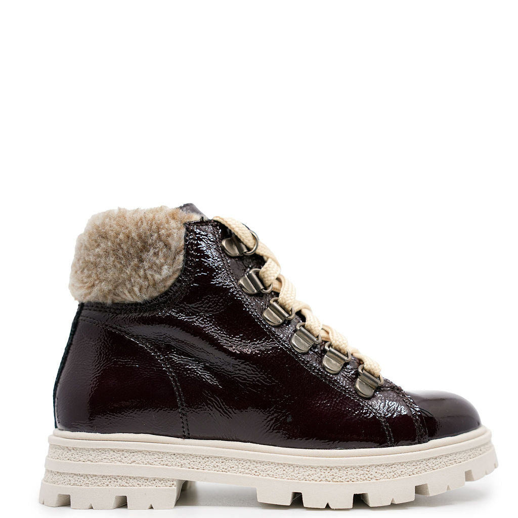 Blublonc Women's Maroon Patent Leather Sherpa Lined Booties - Warm Winter Ankle Boots for Casual Outfits & Outdoor Activities