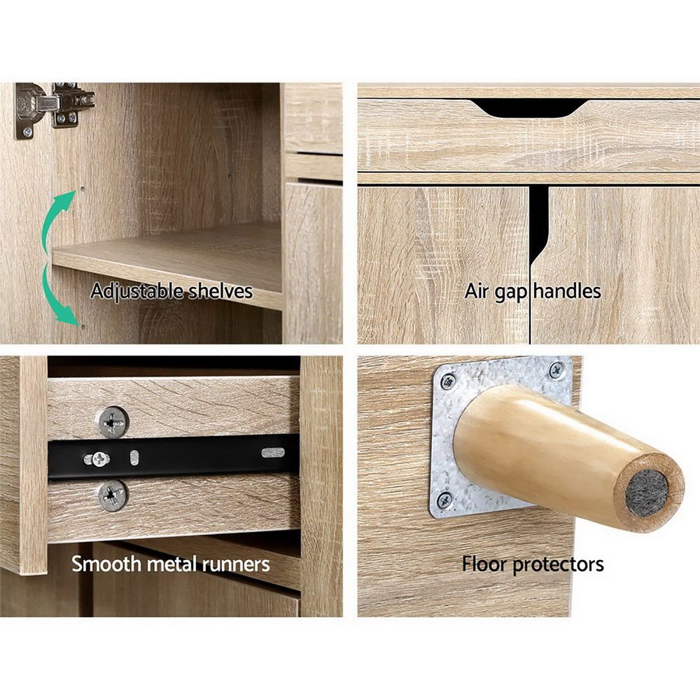 120cm Wooden Shoe Storage Cabinet with Drawers - Shoe Organizer Rack for Entryway, Closet & Bedroom - Space Saving Shoe Cupboard for Home Organization