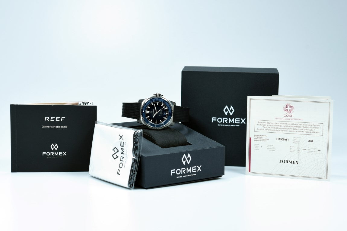 Formex REEF Automatic Chronometer 300m Dive Watch - Blue Rubber Strap - Swiss Made - Pre-Owned Luxury Timepiece for Men - Perfect for Scuba Diving, Water Sports & Everyday Wear