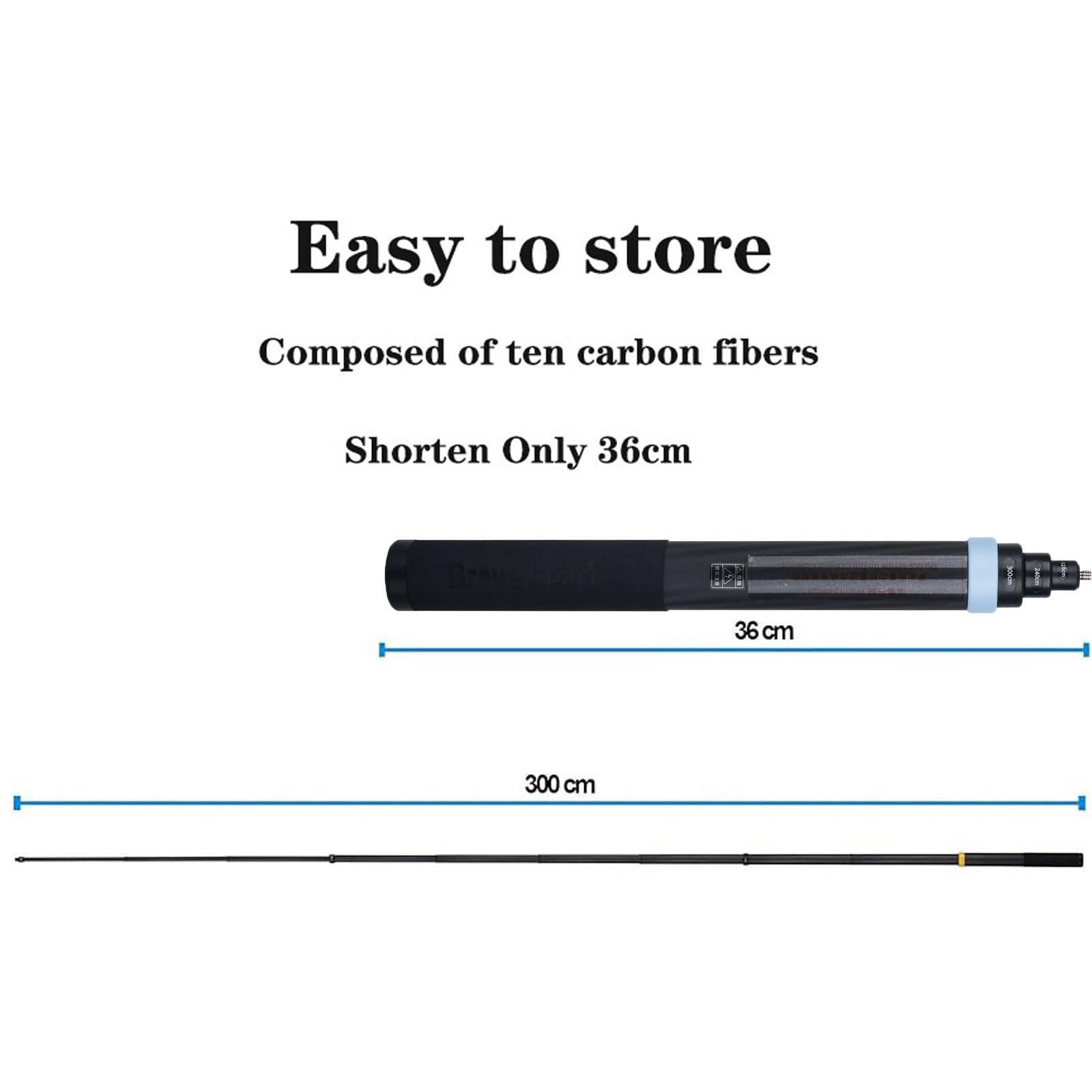 3M 9.8ft Extended Edition True Carbon Fiber Selfie Stick for Insta360 X4/X3/X2/ONE R/ONE X Action Camera - Lightweight & Durable Tripod Monopod for Vlogging, Travel & Outdoor Adventures (Blue)