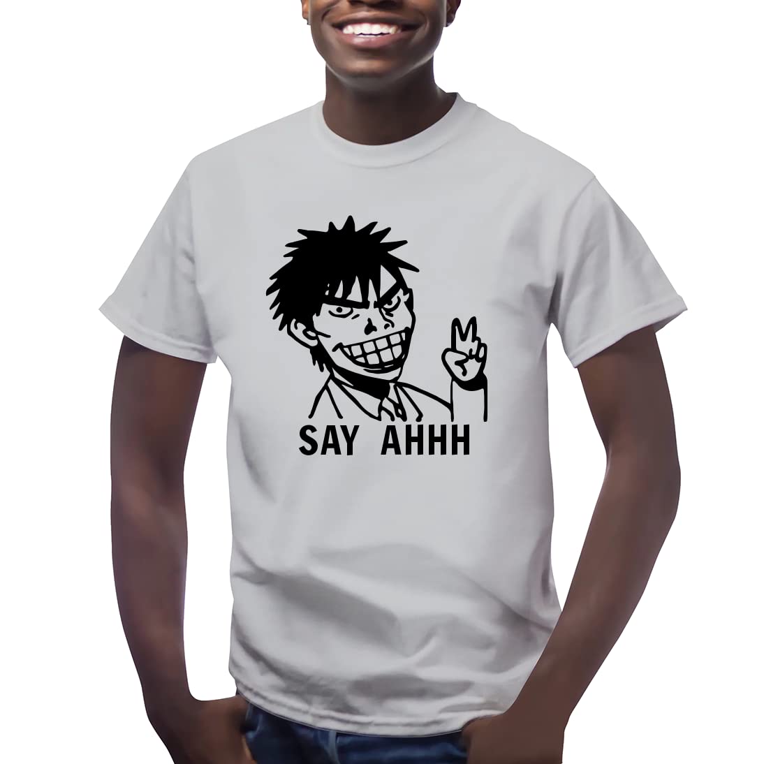 Say Ahhh Anime J - Stylish Men's Short Sleeve Graphic T-Shirt | Casual Summer Wear & Anime Fan Gift
