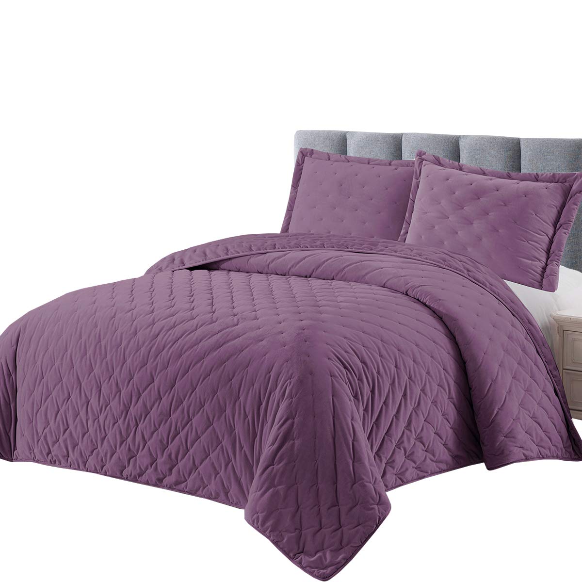 Royal Velvet Purple Quilt Set - Full/Queen 3pc for All Seasons, Cozy Bedroom Decor