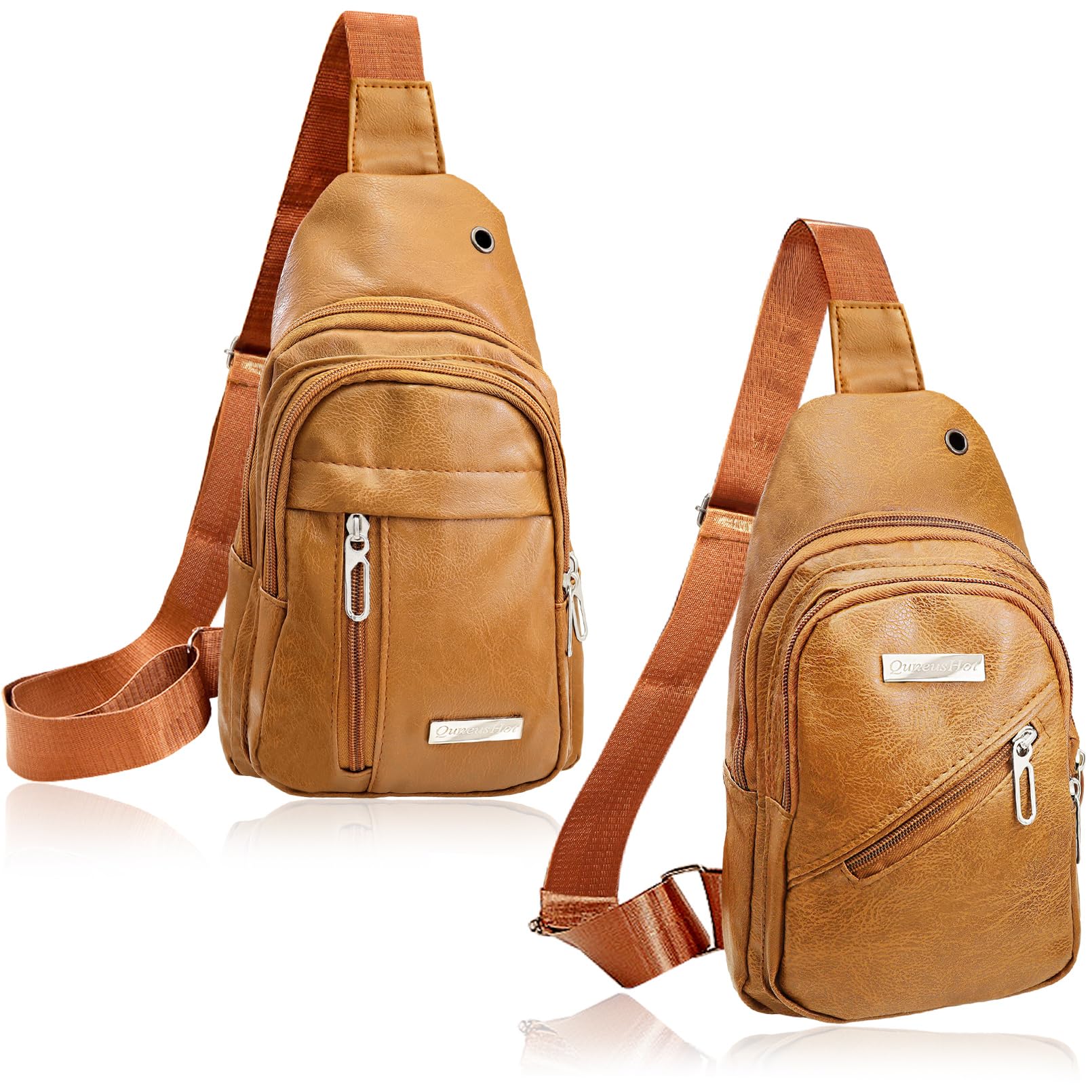 QuneusHot 2Pcs Genuine Leather Crossbody Sling Bags - Anti-Theft Small Backpack for Men & Women - Perfect for Travel, Hiking, Shopping & Everyday Use