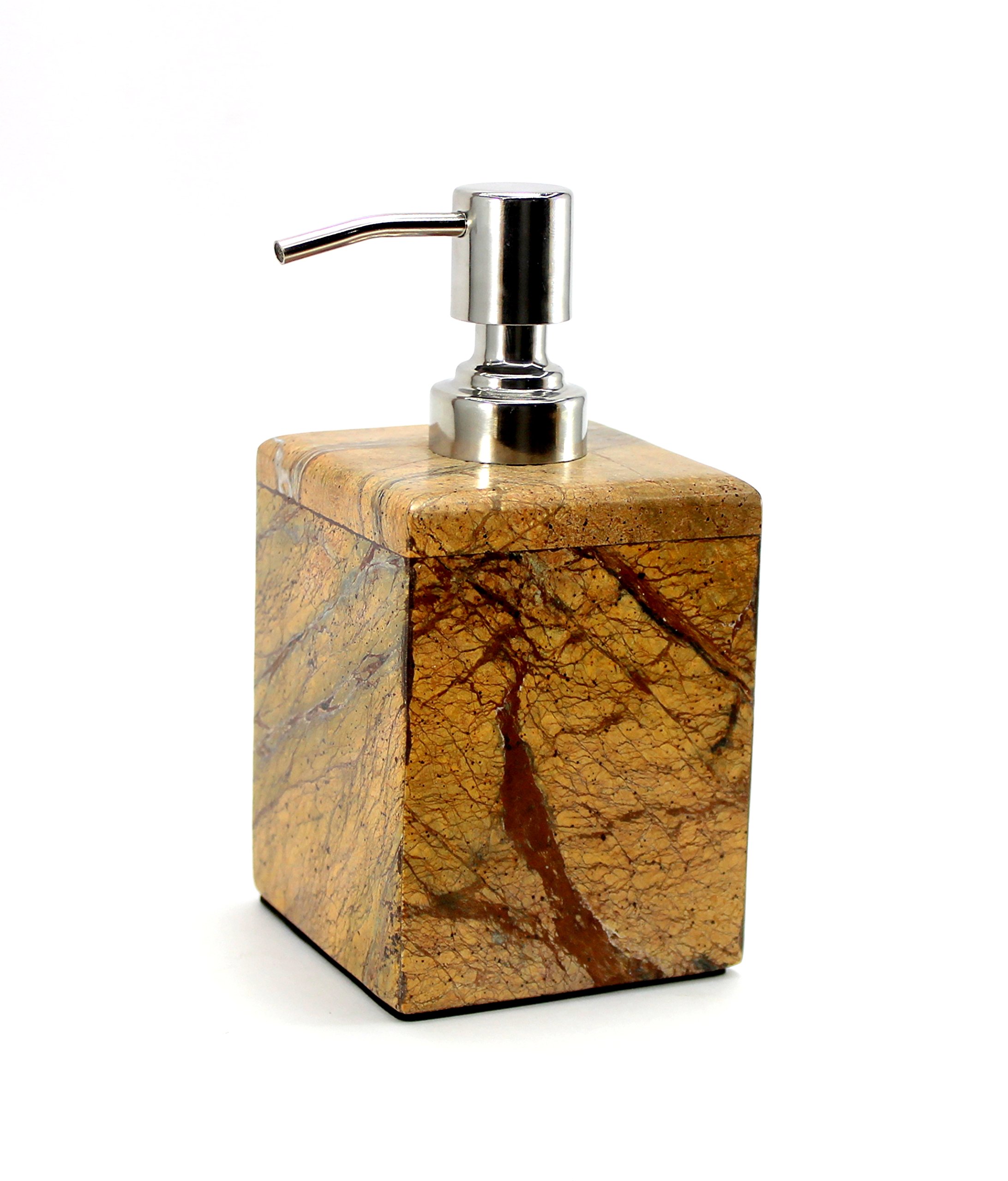 Natural Stone Soap Dispenser & Lotion Dispenser - Brown, Green, Black, White Bathroom Accessories Set (Square Brown) for Spa, Luxury Bathroom & Home Decor