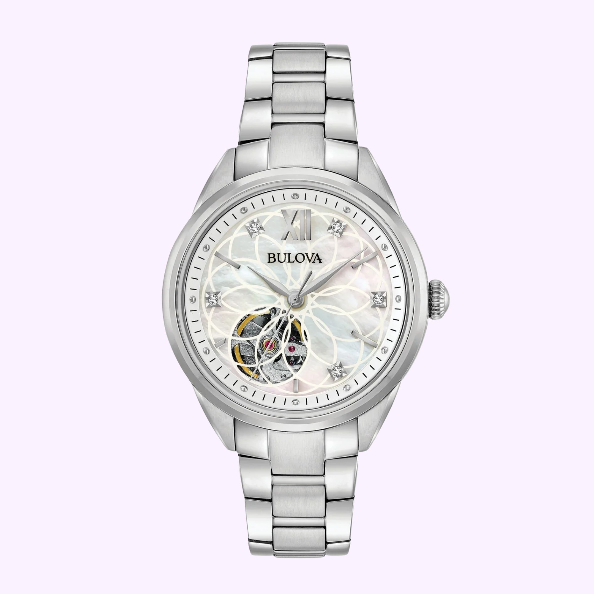 Bulova 96P181 Sutton Automatic Silver Stainless Steel Women's Watch - Elegant Dress Watch for Business, Office & Formal Occasions