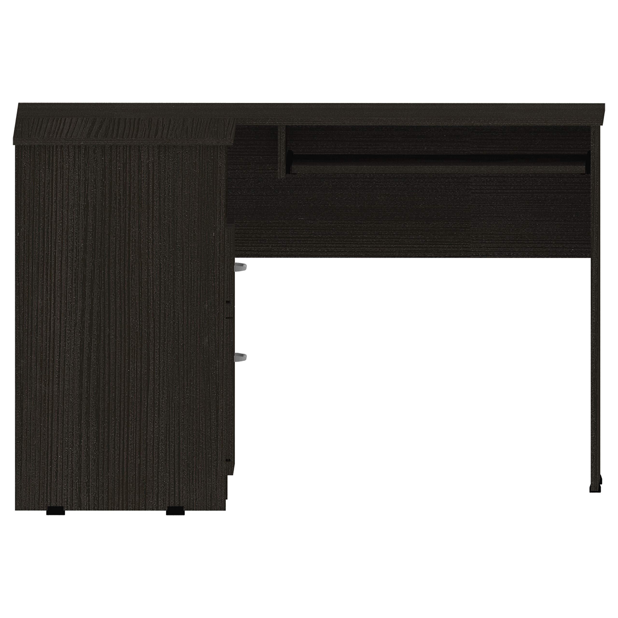 Modern L-Shaped Office Desk with 2 Drawers, Storage Shelf & Keyboard Tray - Black - Perfect for Home Office, Gaming Setup & Small Workspaces