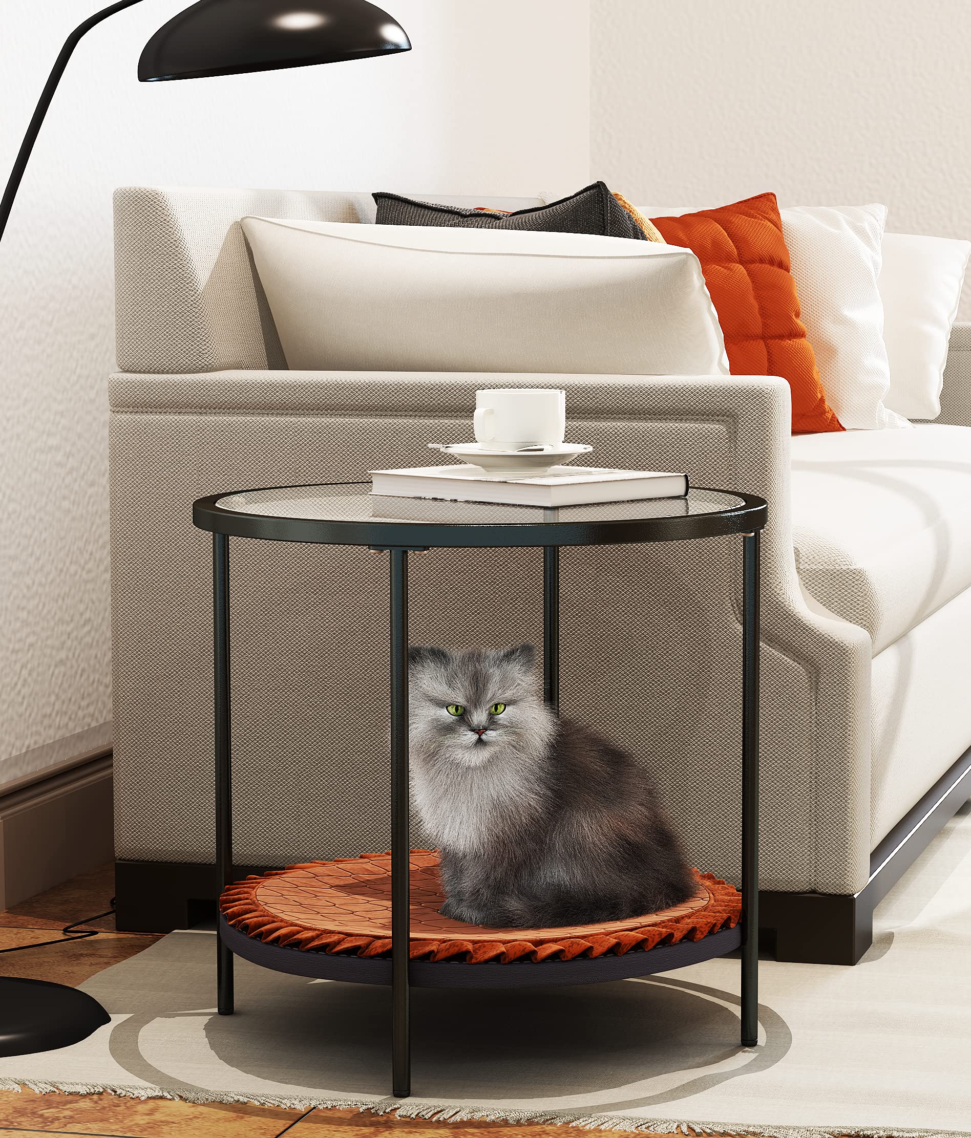 Pet-Friendly Coffee Table with Removable Pet Mat - Tempered Glass Top & Metal Frame - Easy Assembly Multi-Functional Modern Design - Perfect for Living Room, Pet Play Area & Home Office