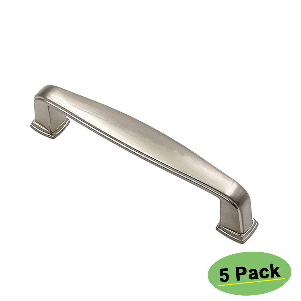 5 Pack Homdiy 128mm Brushed Nickel Cabinet Pulls - HD8791SNB Kitchen Cabinet Handles, Drawer Pulls & Solid Cupboard Handles for Modern Kitchen, Bathroom & Office Furniture Upgrade