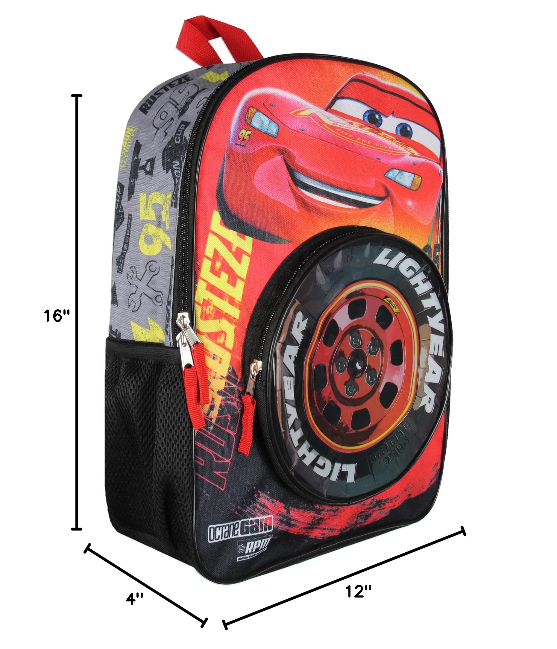Disney Cars Lightning McQueen 3D Tire Pocket Backpack for Kids - Durable School Backpack, Travel Bag for Boys & Girls - Perfect for School, Travel, and Disney Themed Parties