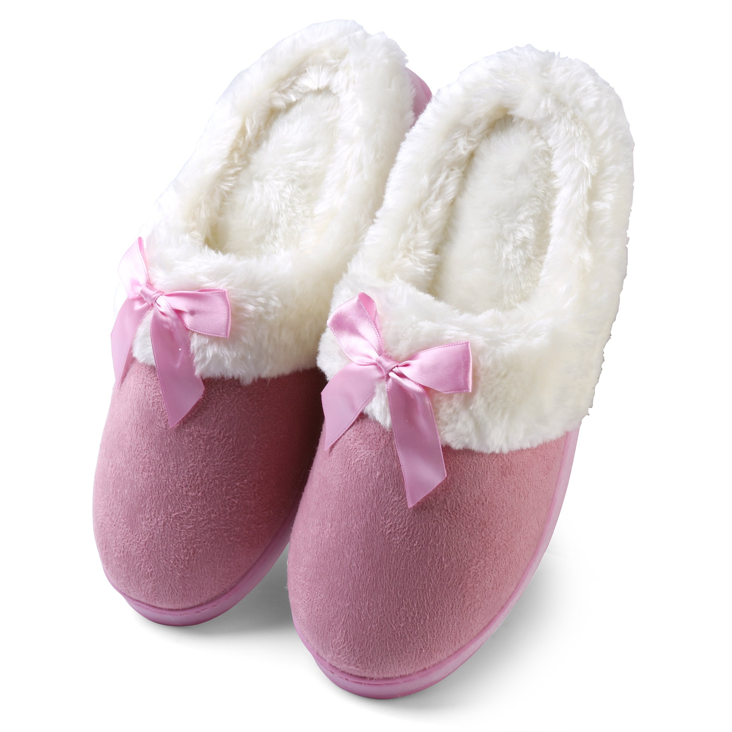 Cozy Fleece House Slippers for Women - Non-Slip Indoor/Outdoor Scuff Slippers - Perfect as Housewarming Gift, Lounge Wear & Home Comfort Shoes (Baby Pink)