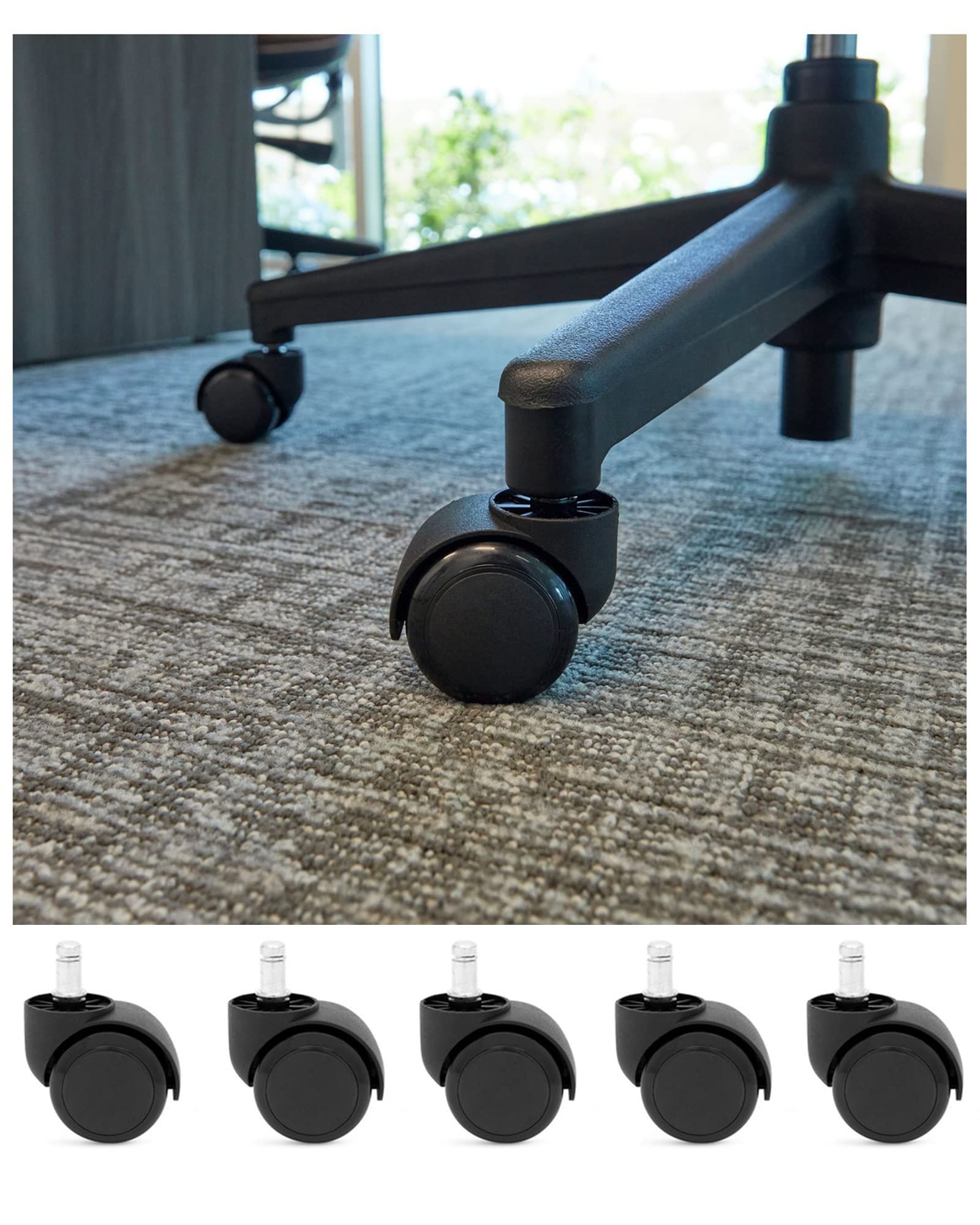 Brozigo 5-Pack Heavy Duty Office Chair Wheels Replacement - 2 Inch Universal Casters for Hardwood Floors & Carpets - Fits 99% of Office Chairs (Black) - Perfect for Home Office, Gaming & Workspace Setup