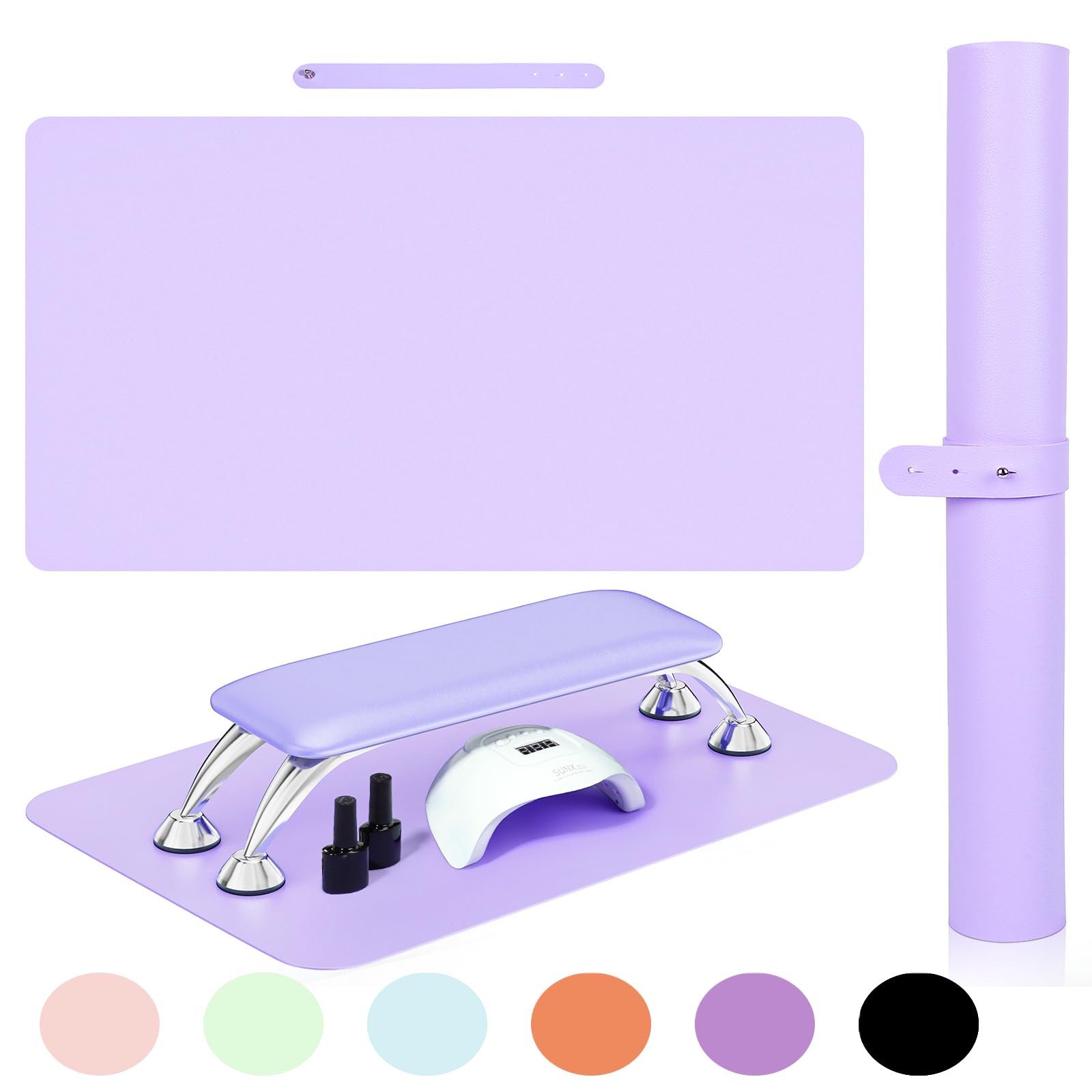 Premium SHIMIDO Nail Art Table Mat - Soft Microfiber Leather Hand Rest Mat for Nail Technicians & DIY Manicures | Non-Slip Arm Cushion Pad for Salon & Home Use (Purple) | Perfect for Gel Polish, Acrylic Nails & Nail Art Workspace