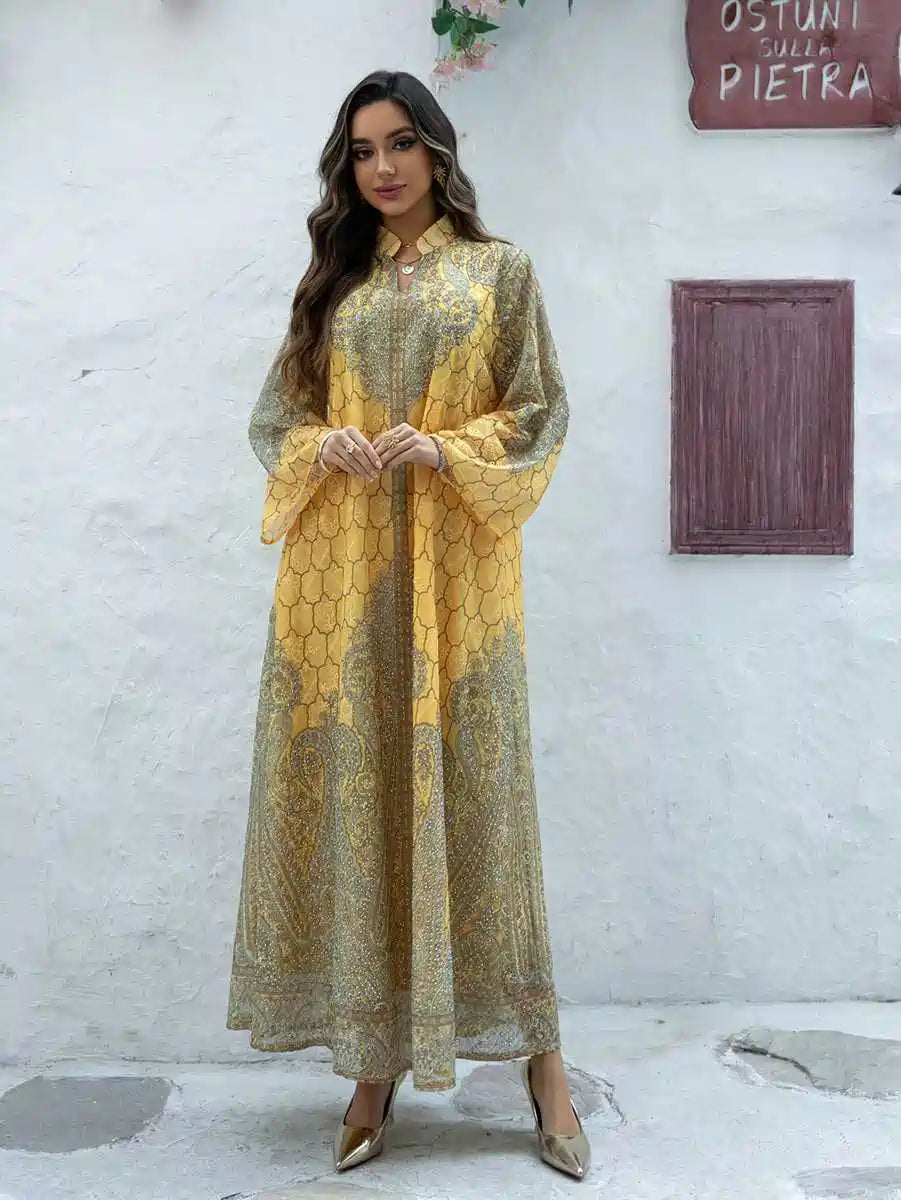 Elegant Hotfix Rhinestone Embroidery Caftan Dress for Women - Perfect for Eid Celebrations, Weddings & Special Occasions | Style #25450
