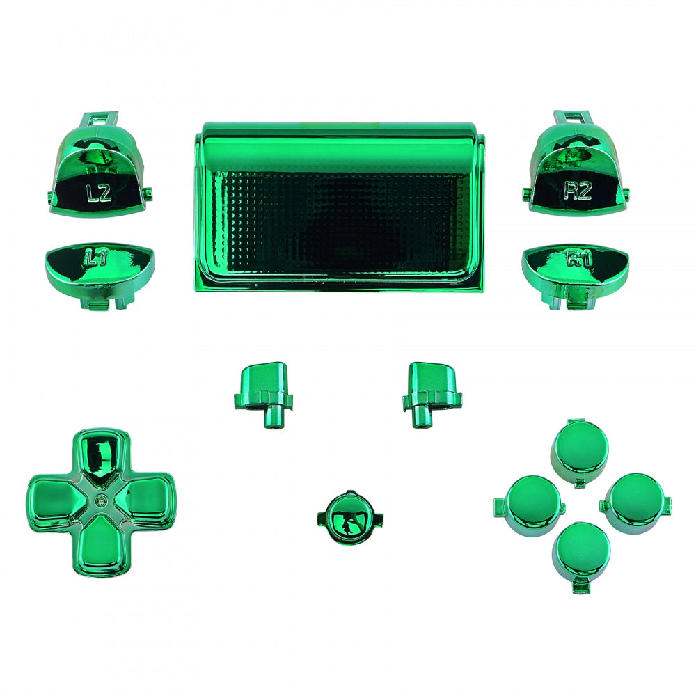 eXtremeRate Chrome Green Replacement Buttons Kit for PS4 Slim & PS4 Pro Controller - D-Pad, R1 L1 R2 L2 Triggers, Touchpad, Action, Home, Share & Options Buttons - Full Repair Set with Tools (Model CUH-ZCT2 SP4J0418) | Perfect for Gaming Enthusiasts & DIY Controller Modifications