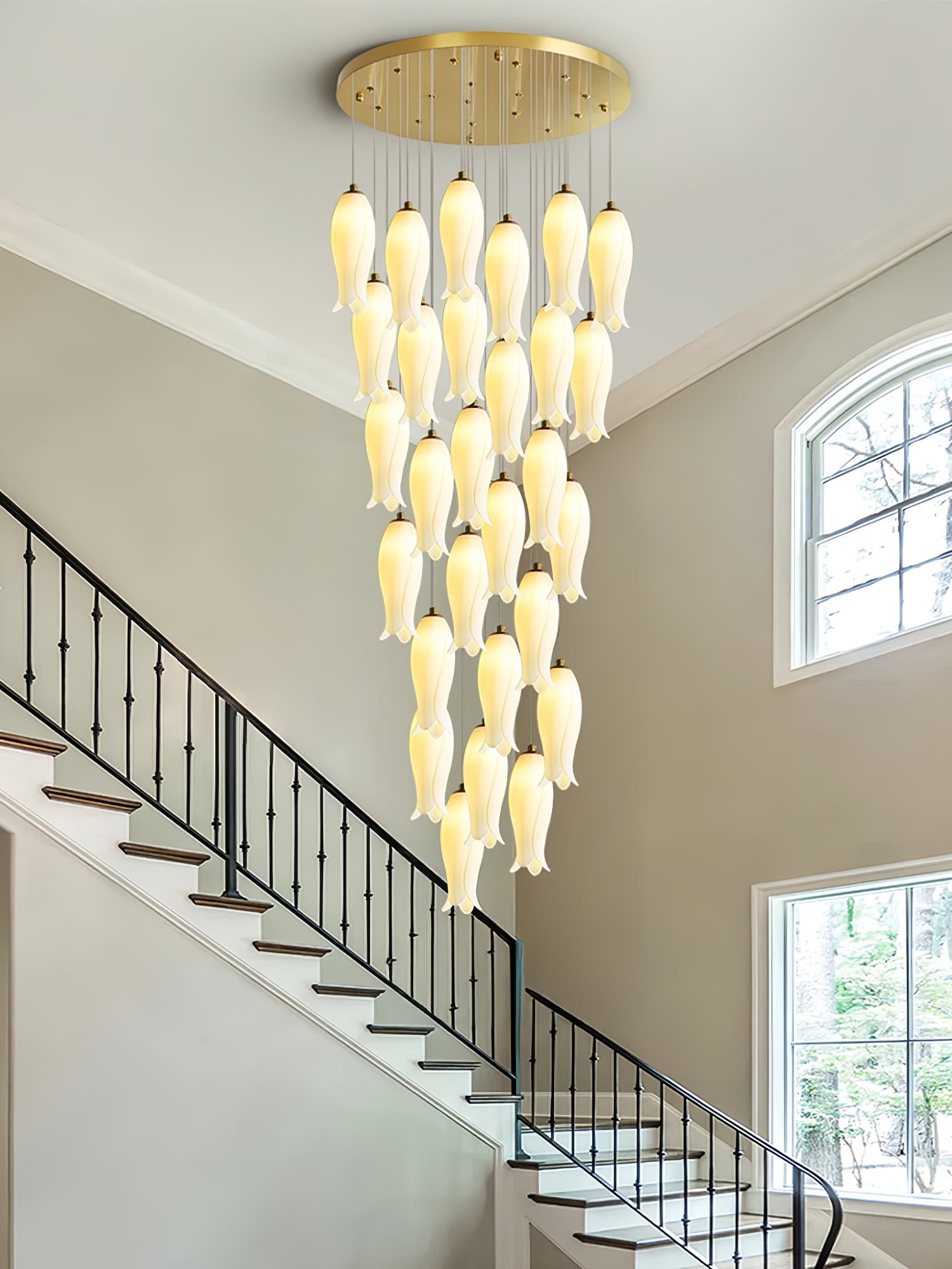 Luma Flora Staircase Chandelier - Modern Crystal Ceiling Light for Stairwell, Hallway & Entryway - Elegant Home Decor Lighting