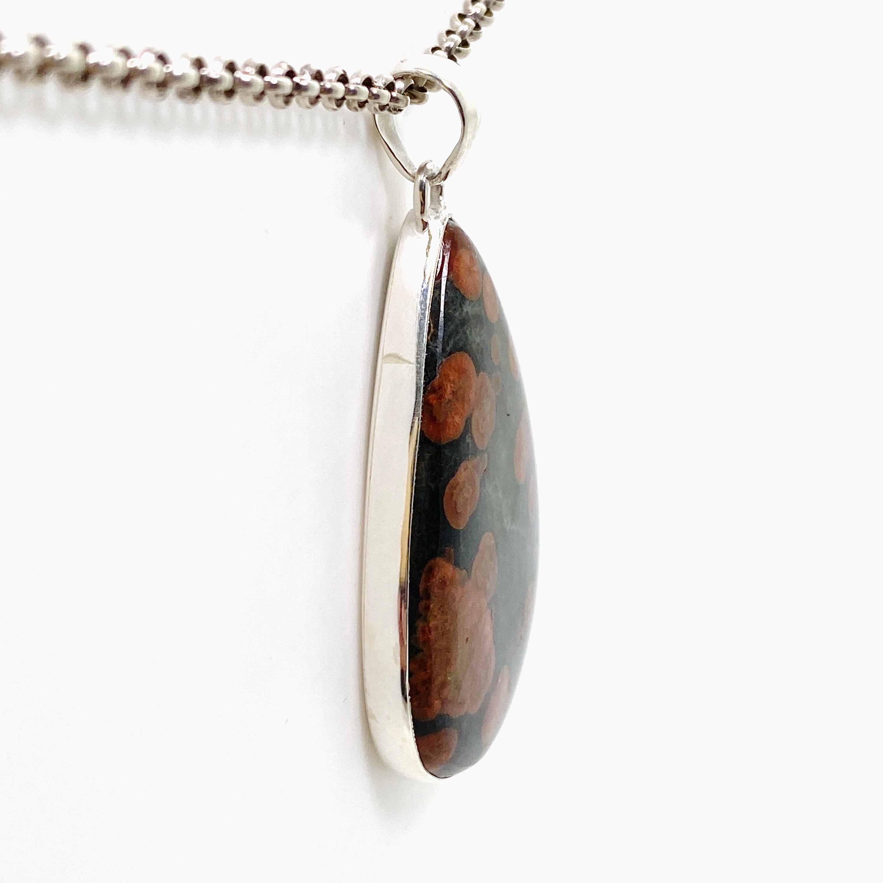 Natural Peanut Obsidian (Perlite) Teardrop Cabochon Pendant - Handcrafted Gemstone Jewelry KPGJ4766 for Meditation, Healing & Spiritual Protection