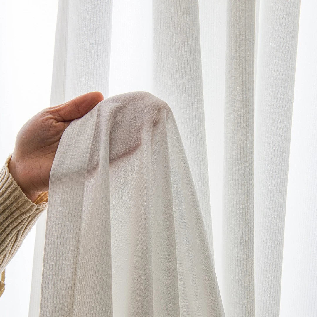 Shirley White Textured Semi-Sheer Custom Curtains - Elegant Window Treatments for Living Room, Bedroom & Home Decor