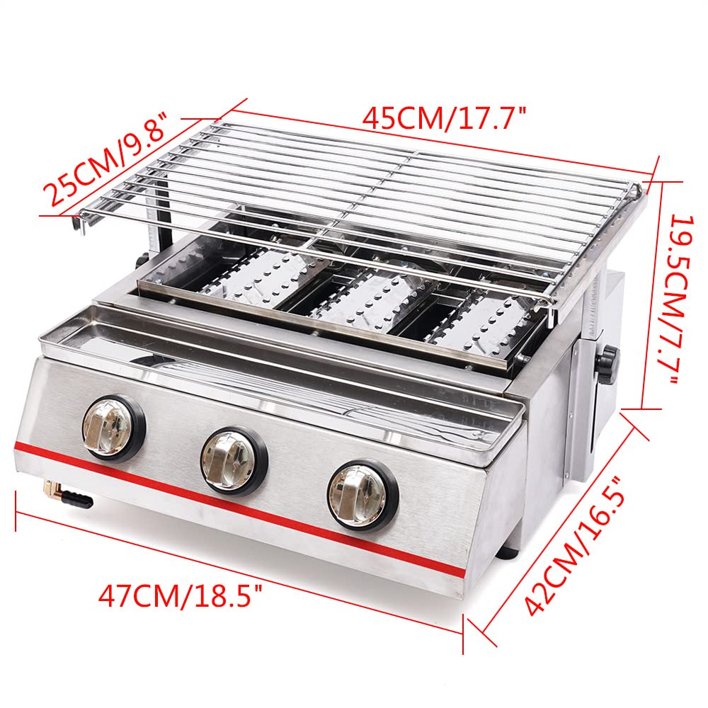 3-Burner BBQ Gas Grill - 2800PA Commercial LPG Outdoor Grill with Stainless Steel Tabletop - Multi-Function for Camping, Backyard Cooking & Patio Parties
