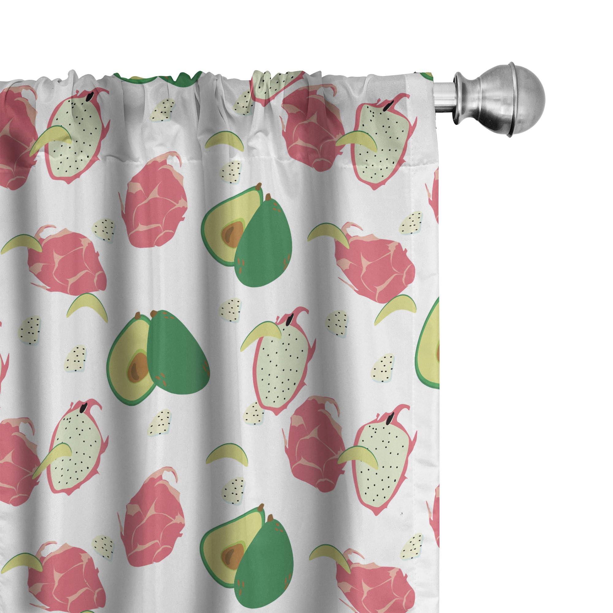 Ambesonne Tropical Window Curtains - Exotic Dragon Fruit & Avocado Print, Lightweight 2-Panel Set with Rod Pocket, 28