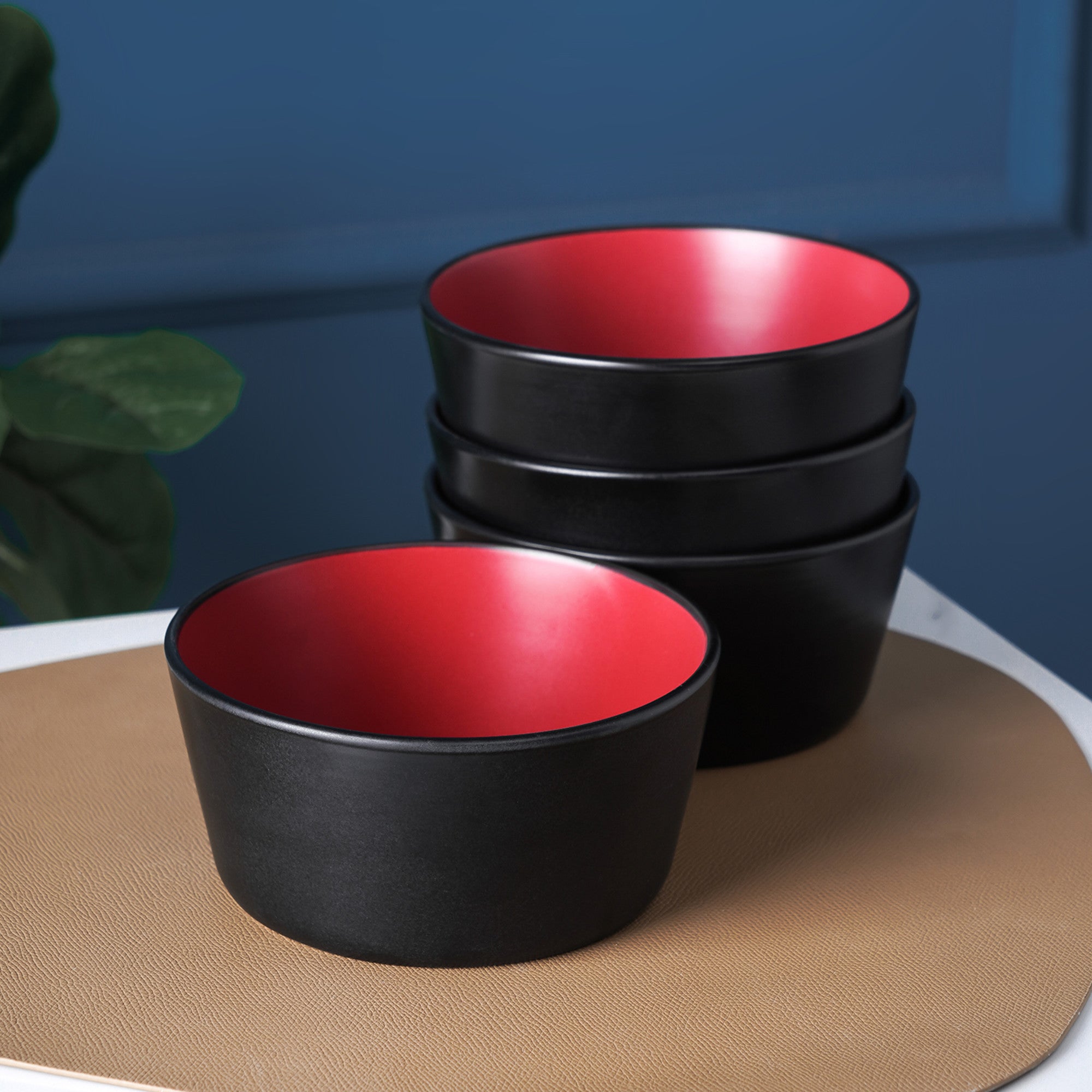 Premium Albie Stoneware Bowl Set - Red & Black Ceramic Serving Bowls for Soup, Salad, Pasta - Durable & Microwave Safe - Perfect for Dining, Entertaining & Gifting