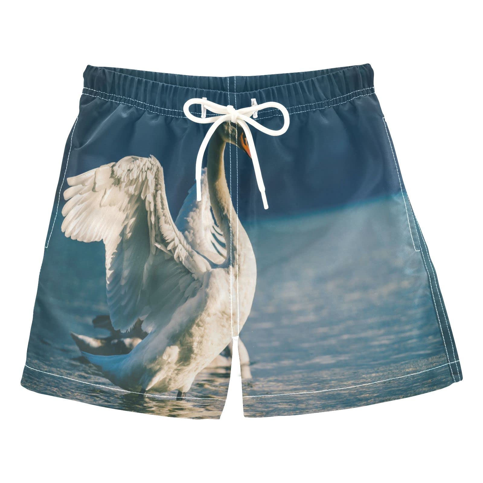 **White Swan Lake Boys Swim Trunks for Toddlers 2-8 Years – Quick Dry Bathing Suits for Kids | Perfect for Beach, Pool & Summer Water Play**