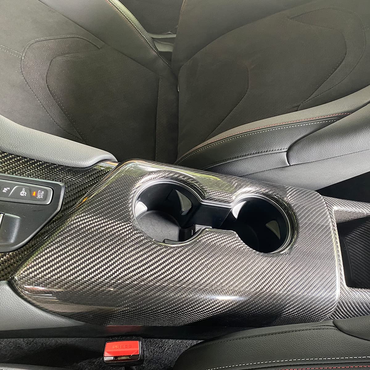 **Real Carbon Fiber Center Console Cover for Toyota Supra GR A90 A91 MK5 (2019-2024) - Armrest Box & Cup Holder Trim - Black Carbon Fiber - Upgrade Interior Styling & Protection**    *(Perfect for enhancing luxury feel, protecting from scratches, and adding sporty style to your Toyota Supra GR interior.)*