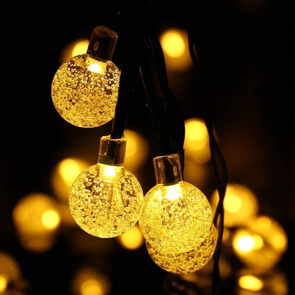 50 LED Solar String Lights - 31ft Waterproof Outdoor Fairy Lights with 8 Modes & Crystal Balls | Solar Powered Decorative Lighting for Garden, Yard, Party, Wedding, Christmas (Warm White) | Perfect for Patio, Backyard, Pergola & Holiday Decorations