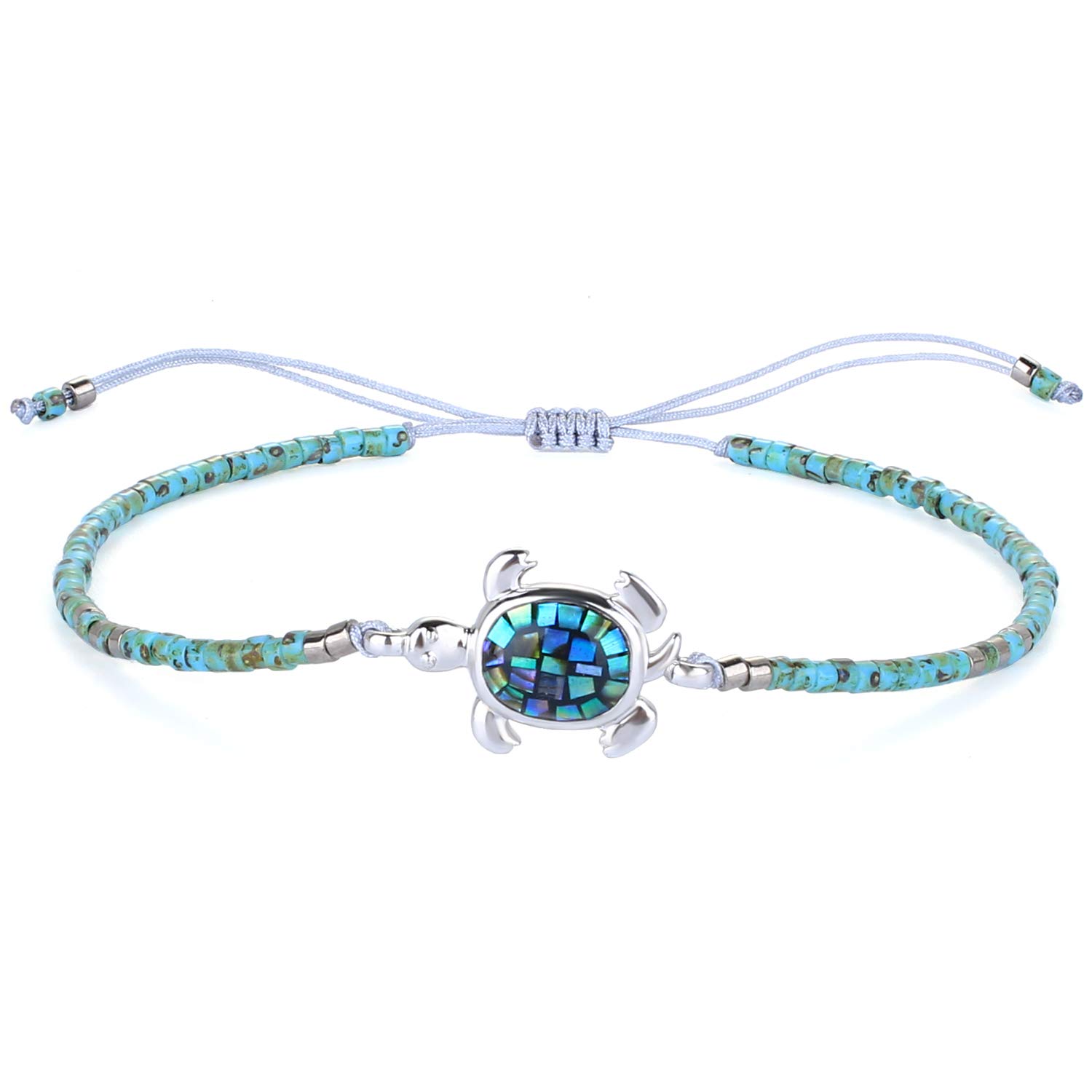 KELITCH Crystal Turtle Charm Bracelet - Miyuki Beaded Thin Strand Friendship Bracelet for Women - Adjustable Multi Color Handmade Jewelry - Perfect for Gifts, Boho Style & Everyday Wear