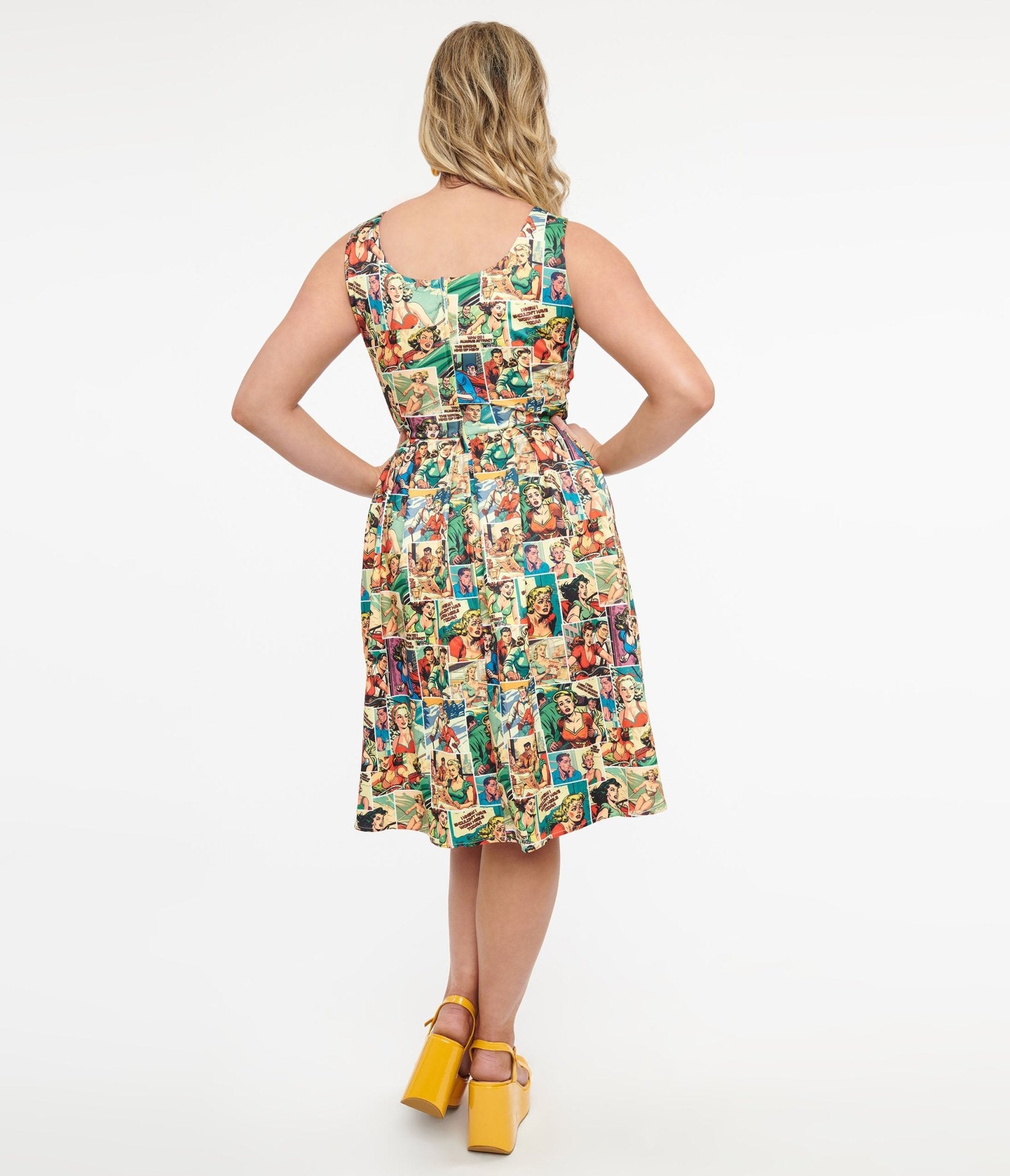 Vintage 1950s Comic Book Print Swing Dress by Dolly & Dotty - Retro Amanda Dress for Women - Perfect for Cosplay, Comic Con & 50s Themed Parties