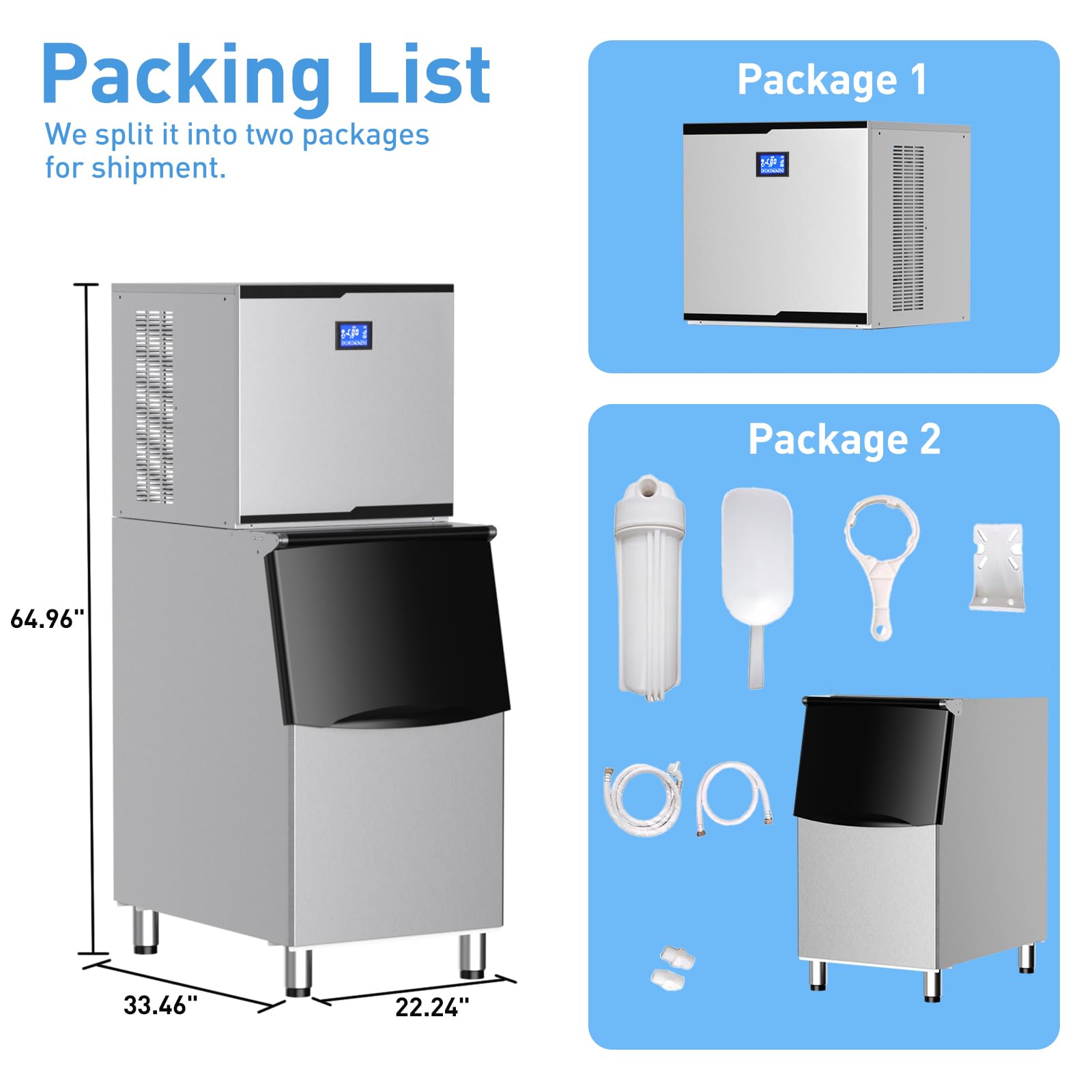 Commercial Ice Maker Machine 550 LBS/24H - Industrial Ice Machine with 350LBS Storage Bin, Fast Ice Production in 8-15 Mins, Stainless Steel Construction - Perfect for Bars, Cafes, Restaurants, Hotels, and Catering Services