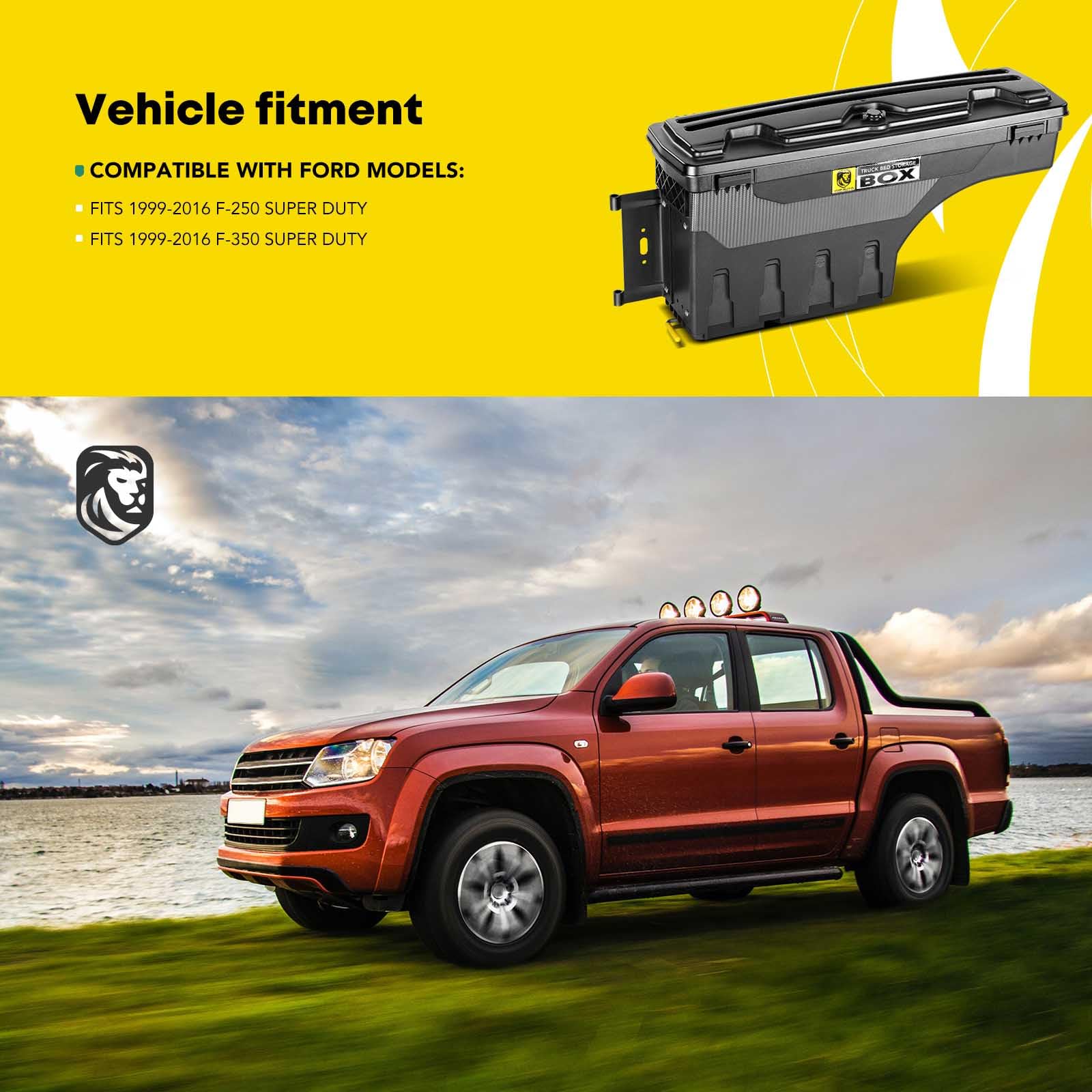 Lockable Truck Bed Tool Box for 1999-2016 Ford F-250 & F-350 Super Duty | Driver Side | Waterproof Swing Toolbox | Wheel Well Storage | Perfect for Road Trips & Work Site Organization