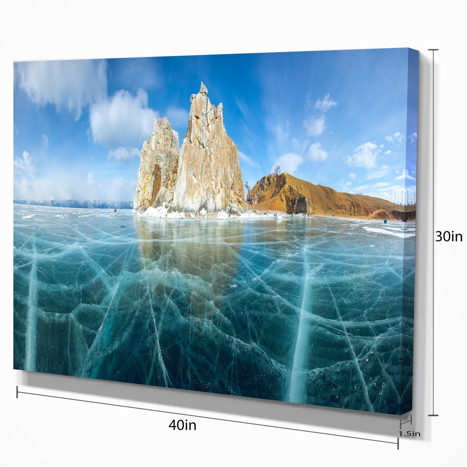 Stunning Lake Baikal Ice & Rocks Panoramic Canvas Print - Large Seascape Wall Art for Living Room, Office & Bedroom Decor