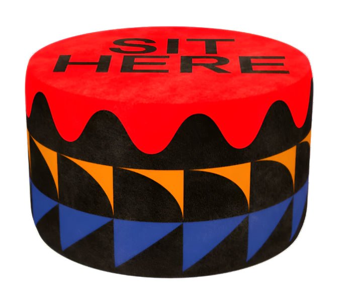 Qeeboo Oggian Sit Here Red M Pouf - Modern Round Footstool for Living Room, Bedroom & Office Decor