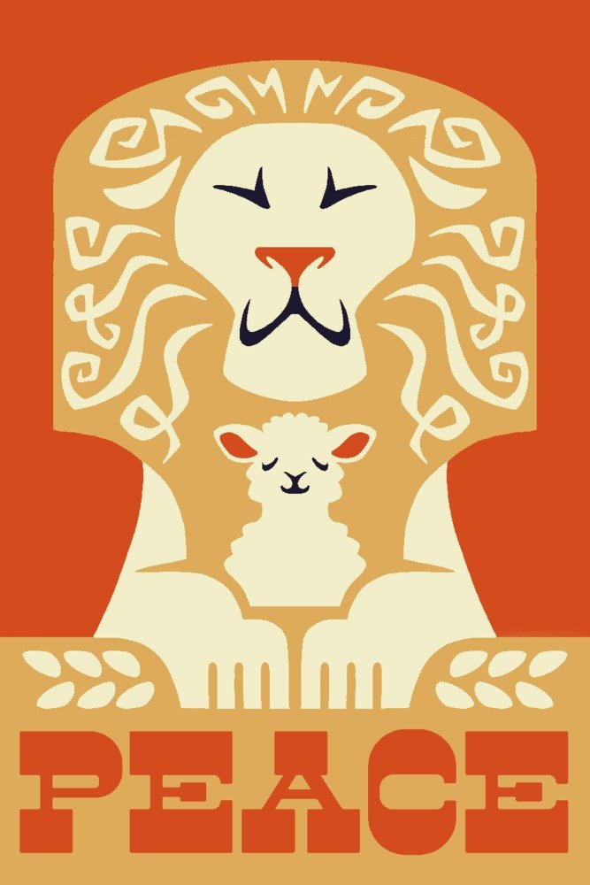 Peace on Earth Lion Retro Christmas Wall Art - 16x24 Wrapped Canvas Painting for Home Decor, Holiday Gift & Living Room, Bedroom, Office Decoration