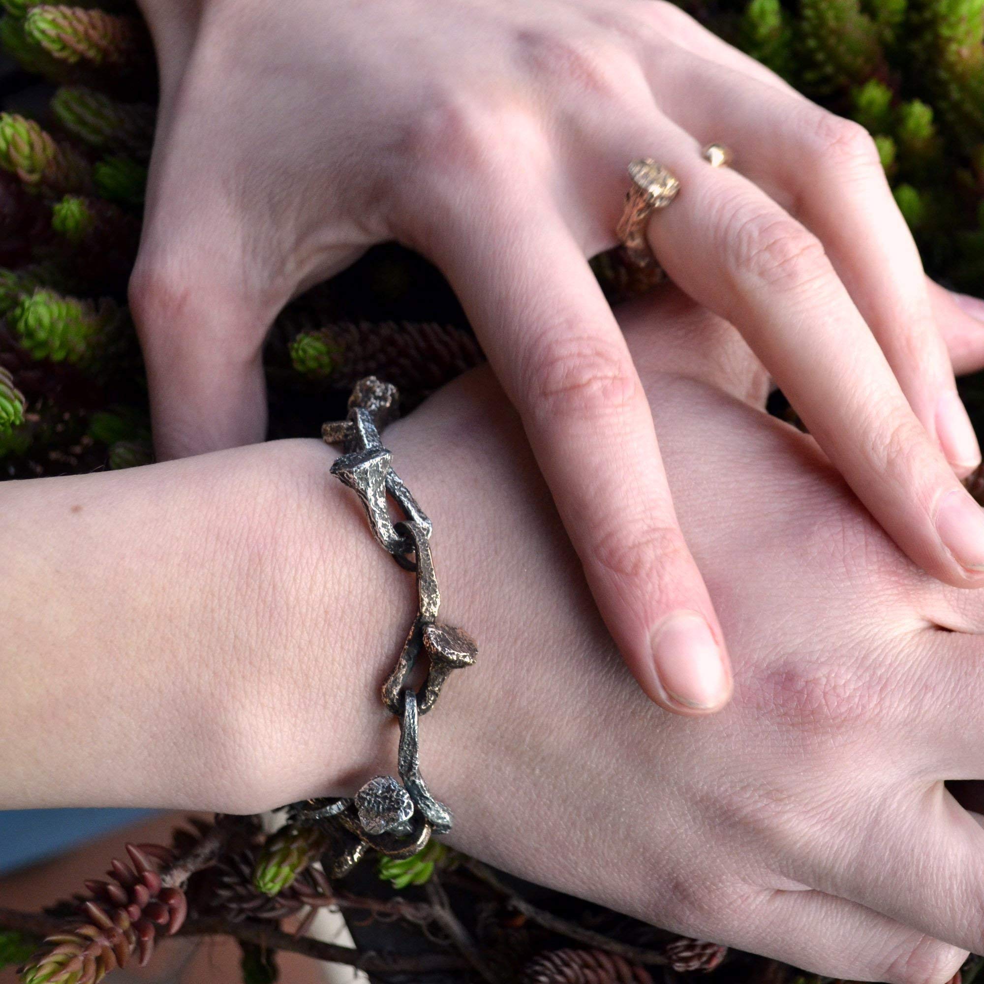Sterling Silver & Oxidized Bronze Nail Bracelet - Elegant Gothic Jewelry for Women, Perfect for Parties, Weddings & Everyday Wear
