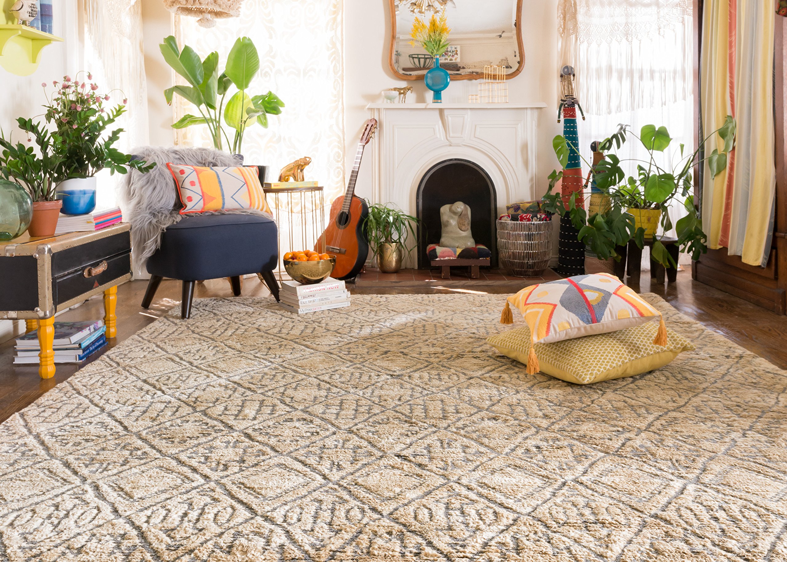 Loloi SAHARA Area Rug 1.5x1.5 Feet Small Square Rug for Living Room Bedroom Office - Soft Non-Slip Floor Carpet in Sand Beige Neutral Colors
