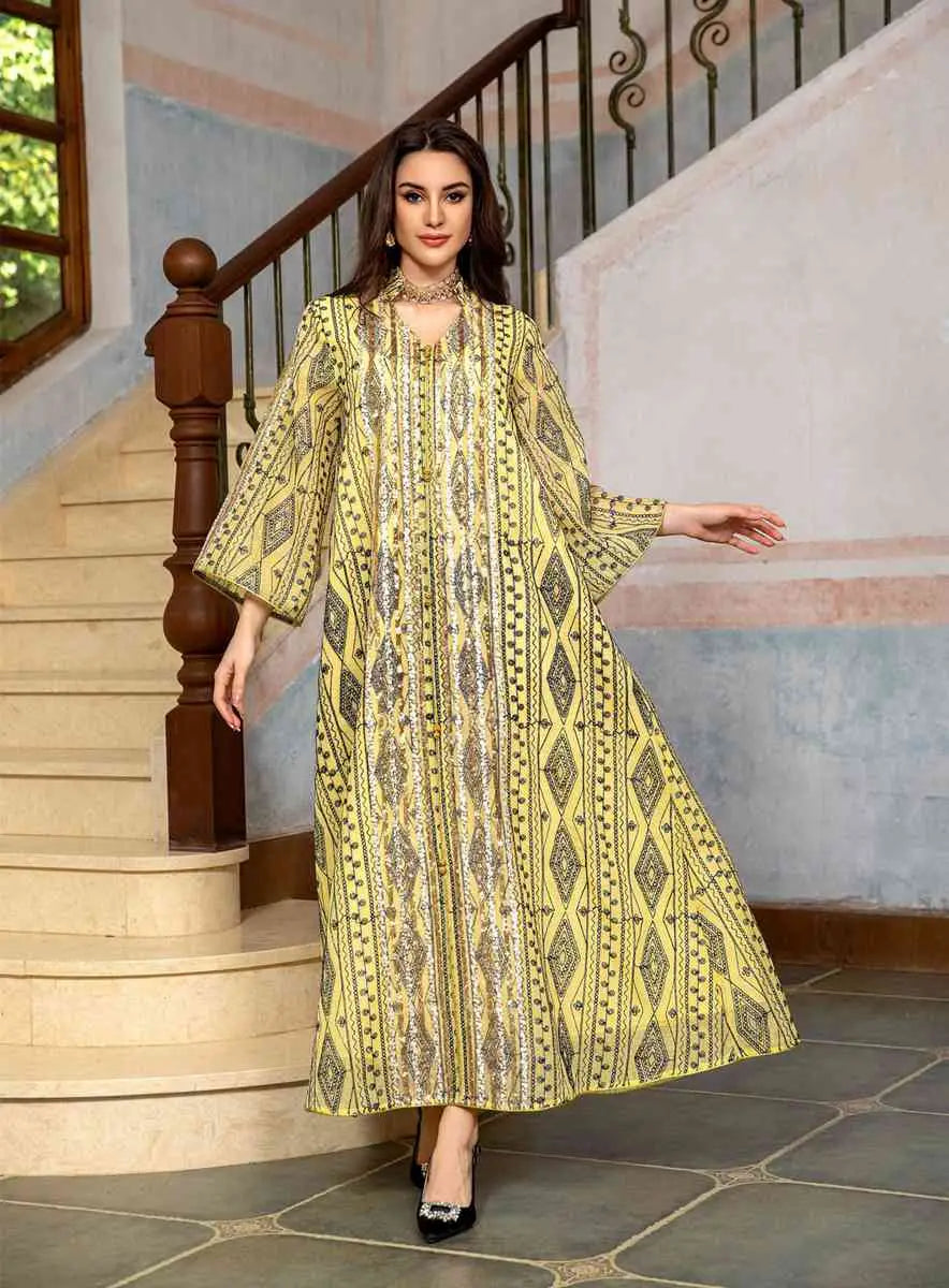 Elegant Eid Dress for Women - Sparkling Sequins & Embroidery Kaftan Caftan - Perfect for Eid Celebrations, Parties, and Special Occasions